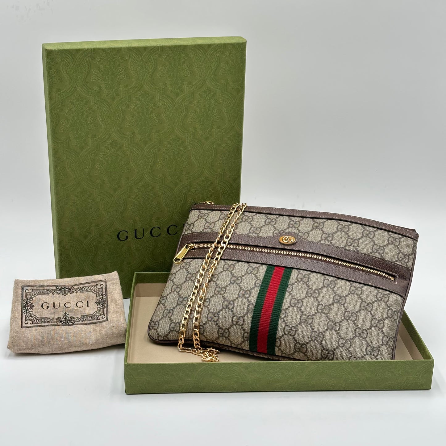 Authentic GUCCI Ophidia Supreme Zipper Clutch Crossbody