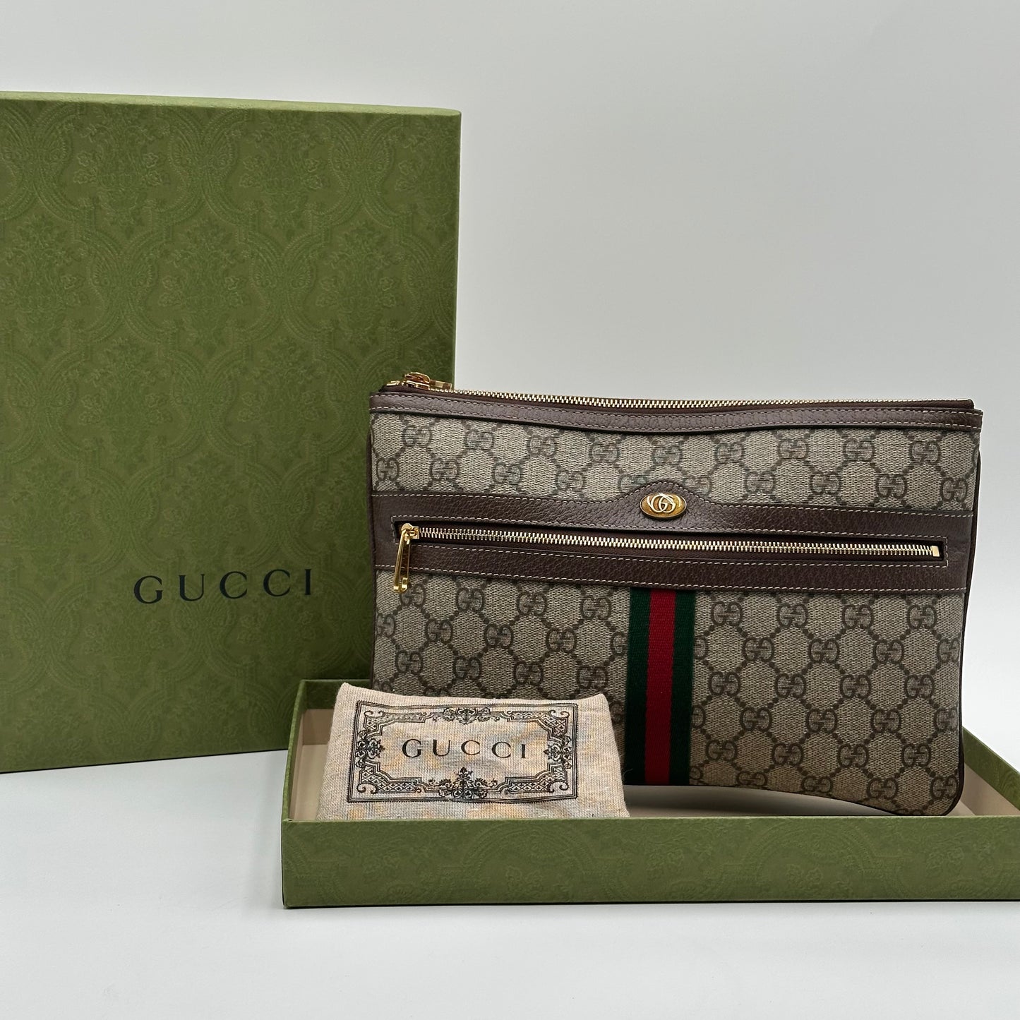 Authentic GUCCI Ophidia Supreme Zipper Clutch Crossbody
