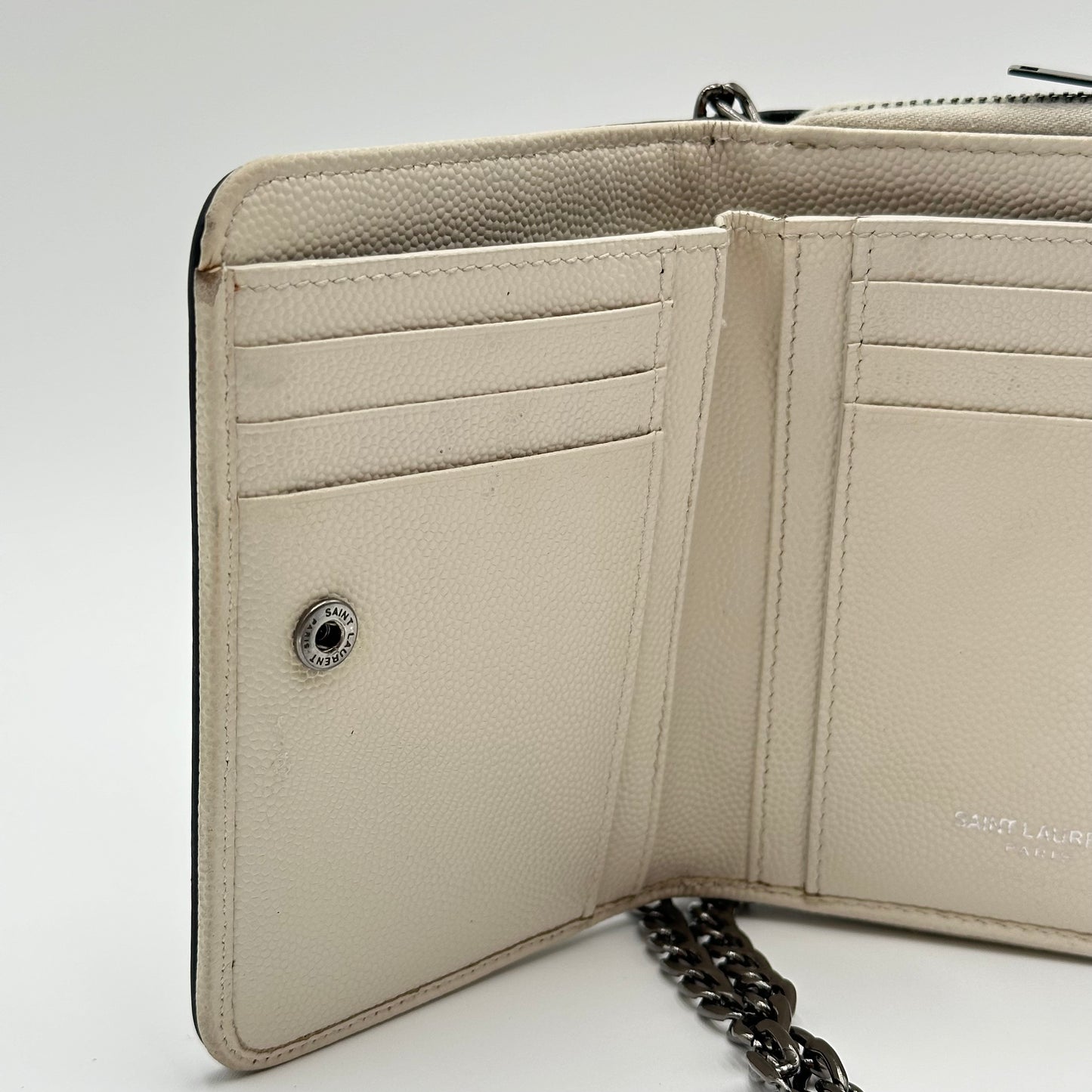 Authentic YSL White Matelasse Compact Wallet