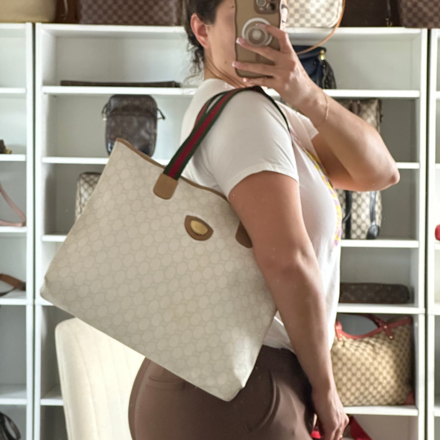 Authentic GUCCI GG White Travel Tote