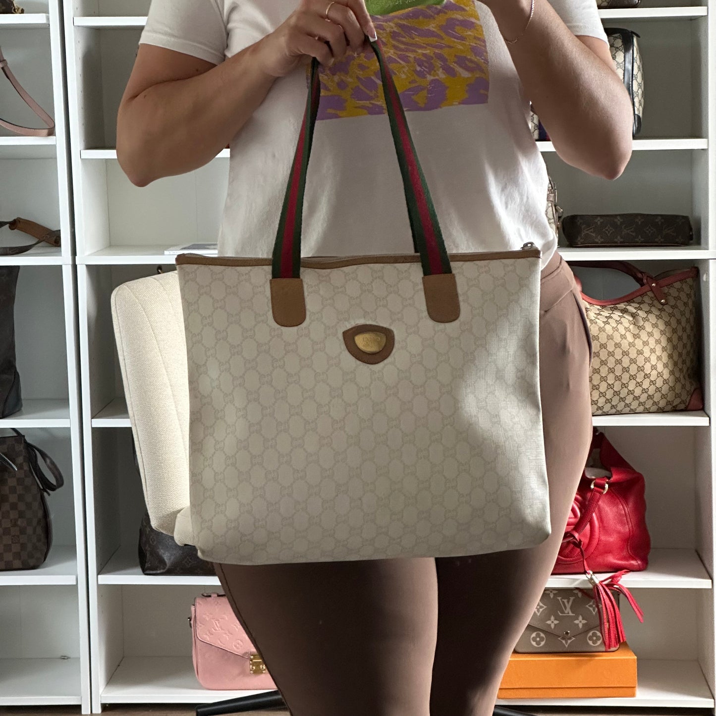 Authentic GUCCI GG White Travel Tote