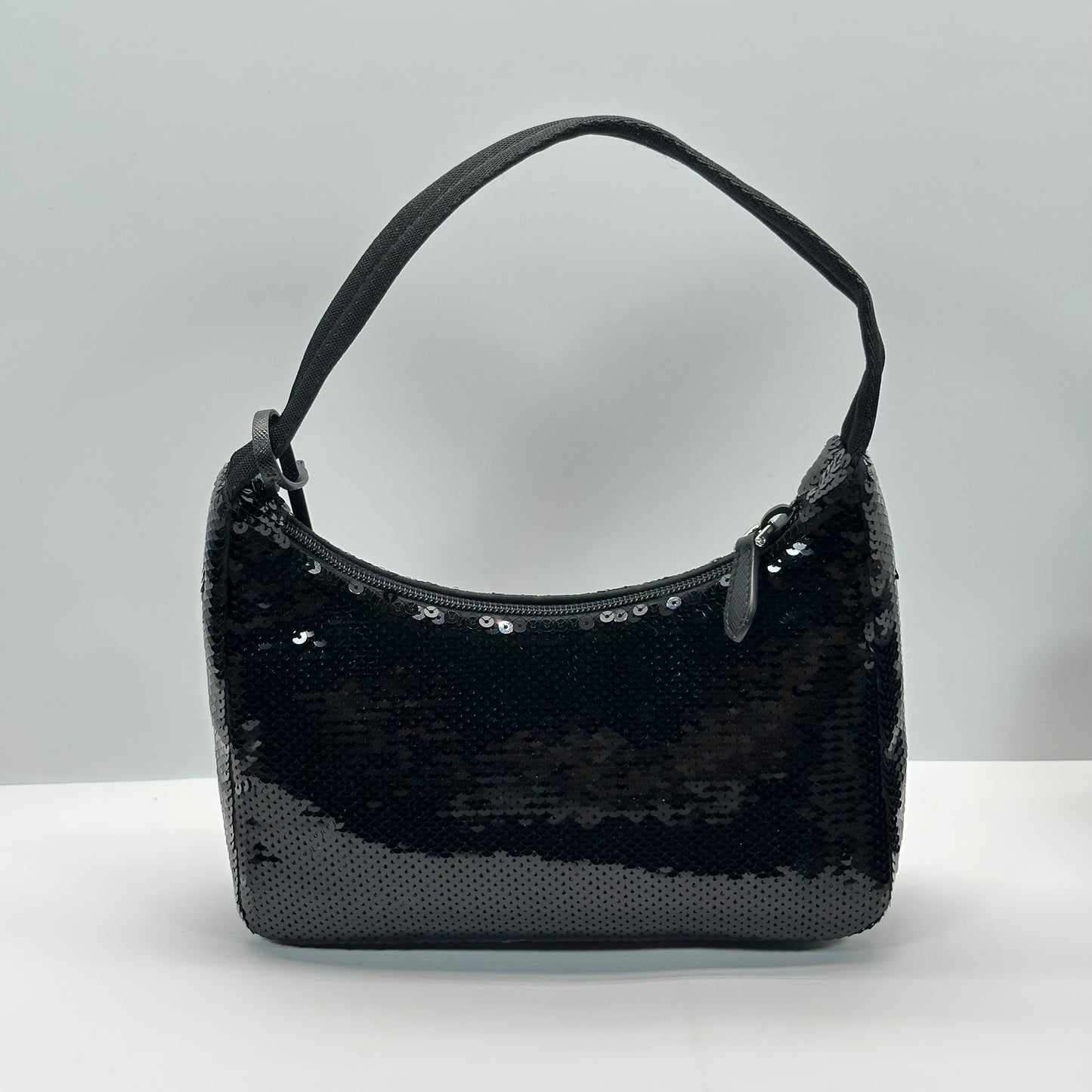 Authentic PRADA Paillettes Sequin Mini Re-Edition 2000 Bag Black White