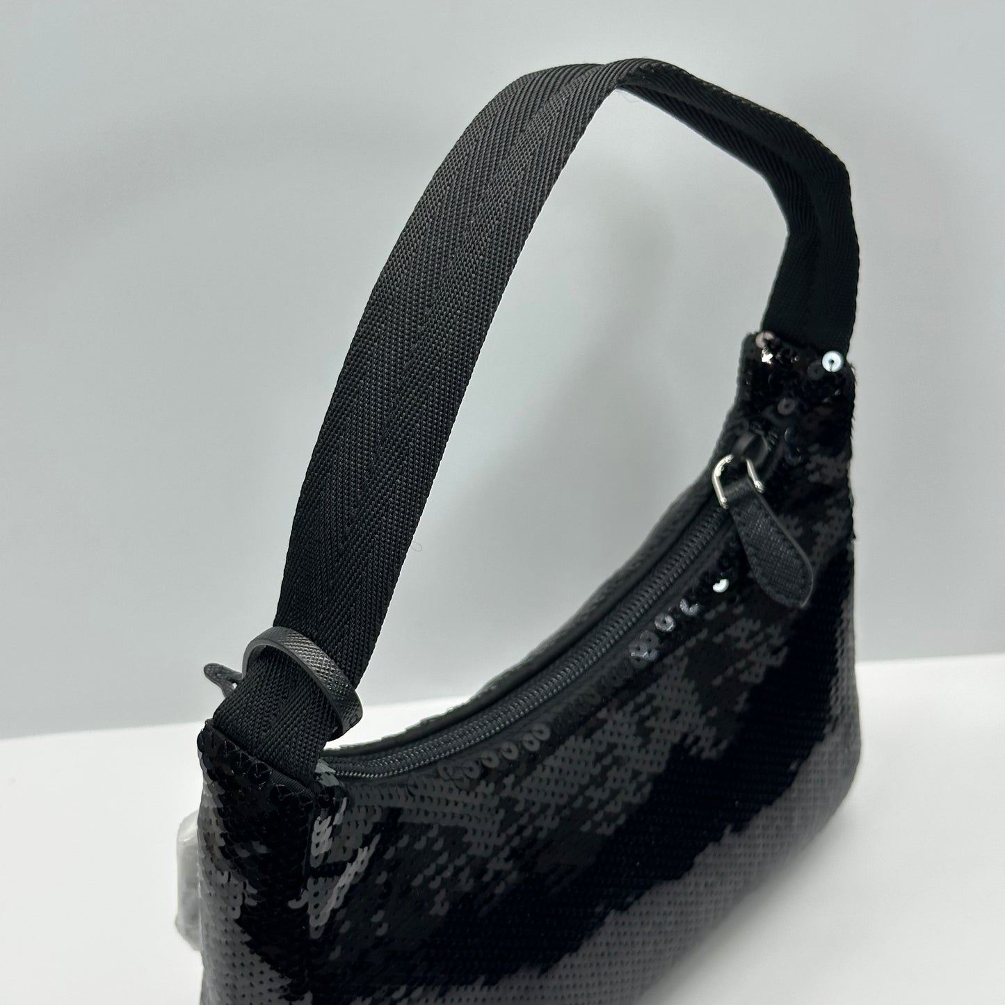 Authentic PRADA Paillettes Sequin Mini Re-Edition 2000 Bag Black White