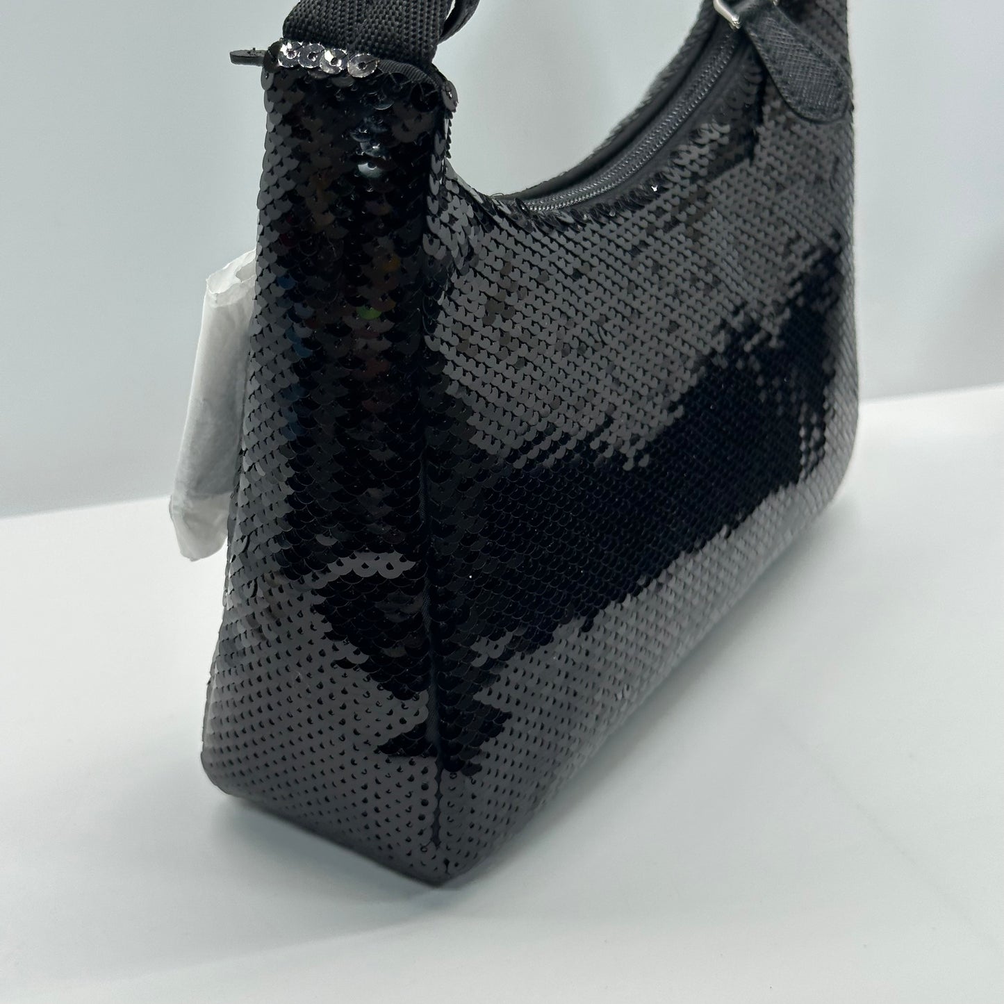 Authentic PRADA Paillettes Sequin Mini Re-Edition 2000 Bag Black White