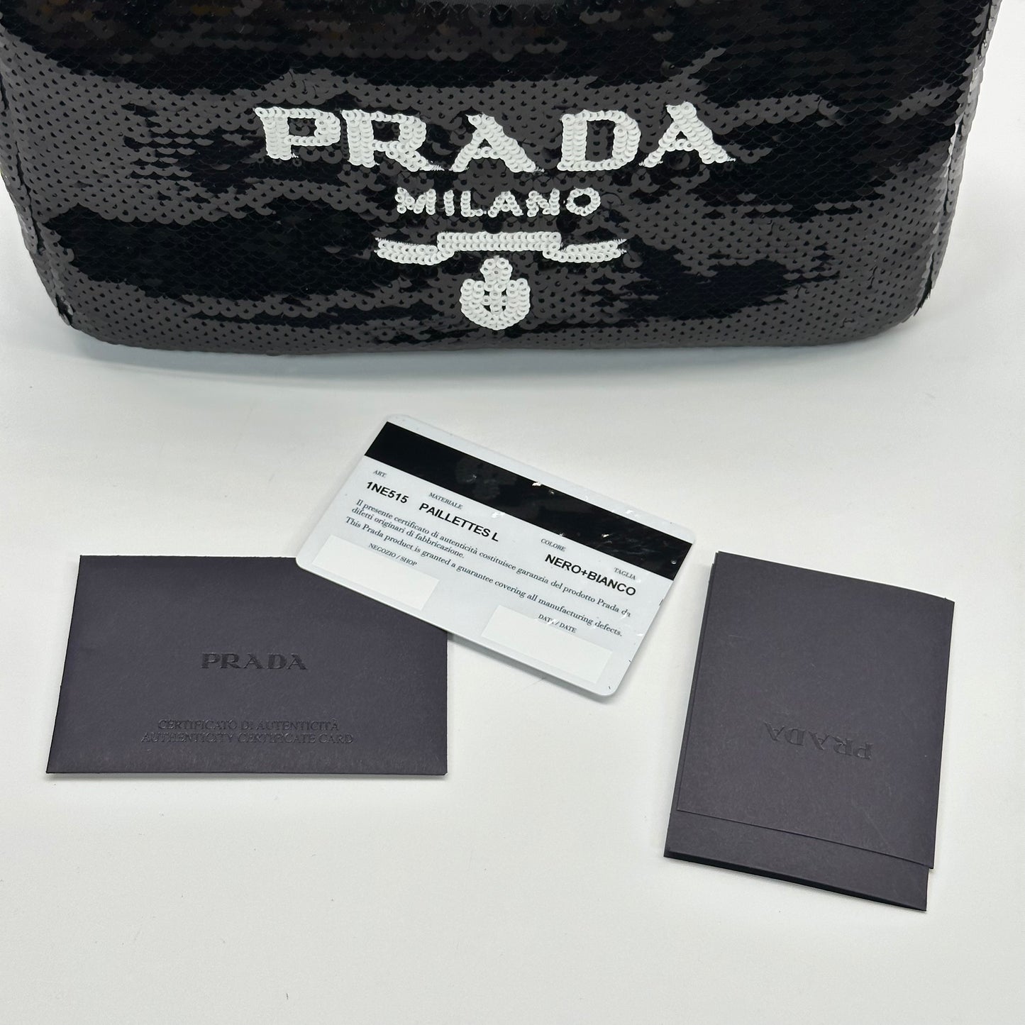 Authentic PRADA Paillettes Sequin Mini Re-Edition 2000 Bag Black White