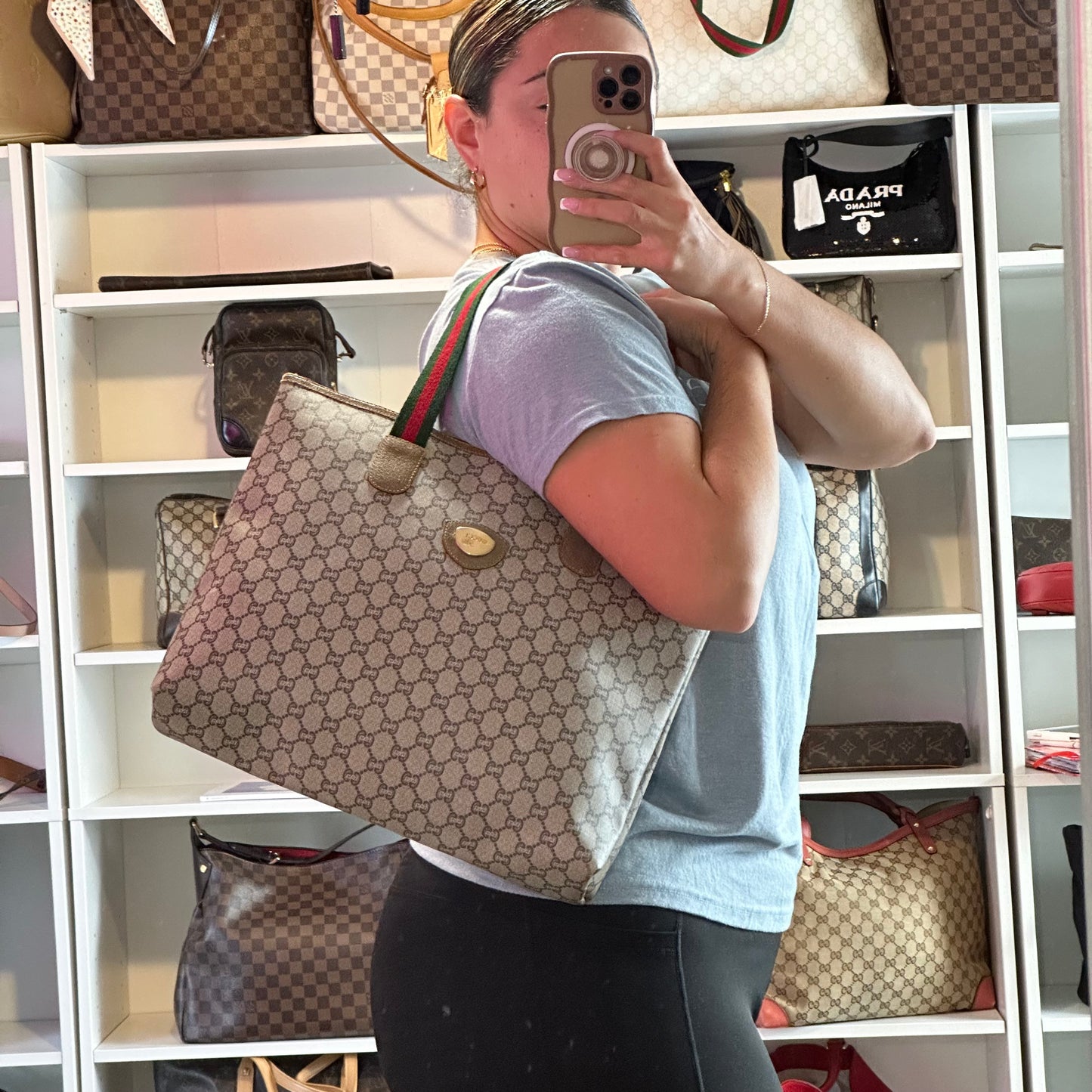 Authentic GUCCI GG Brown Travel Tote