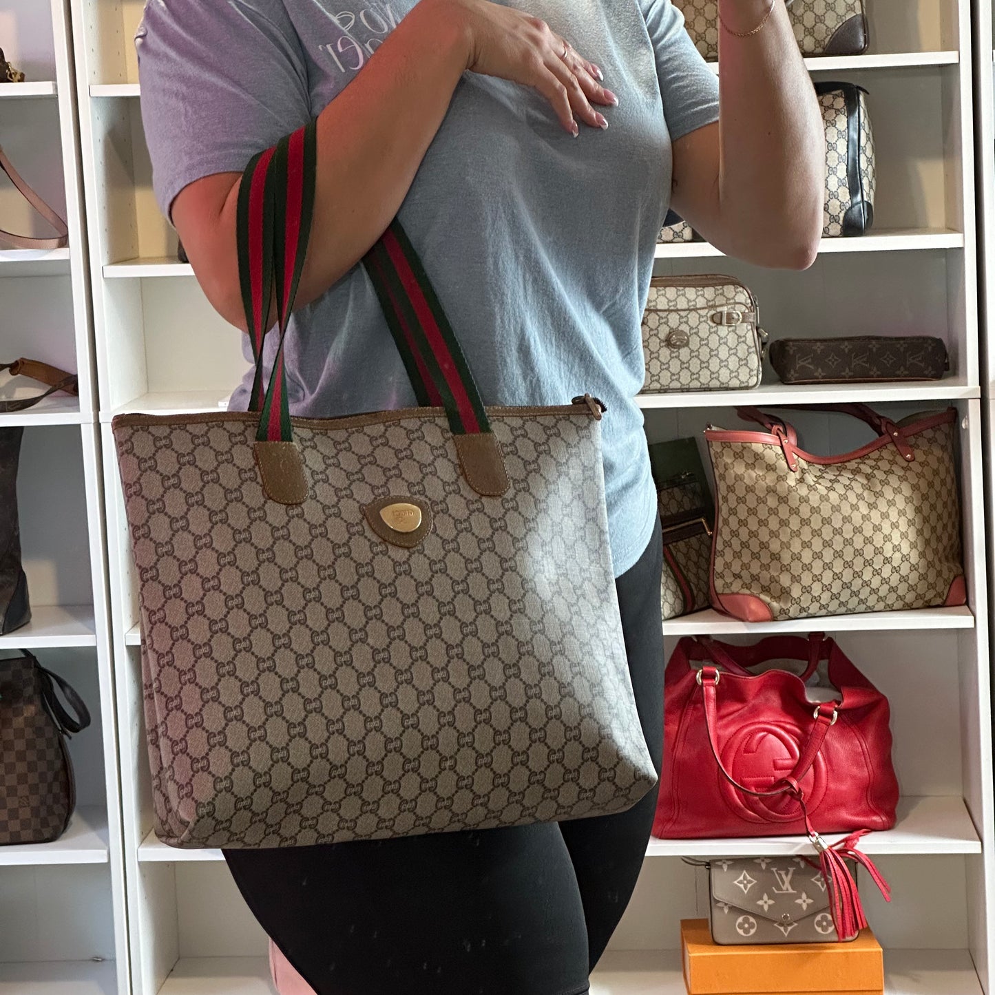 Authentic GUCCI GG Brown Travel Tote