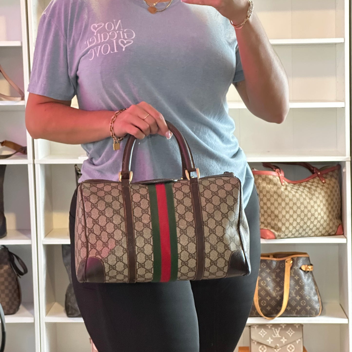 Authentic GUCCI GG Brown Boston Handbag