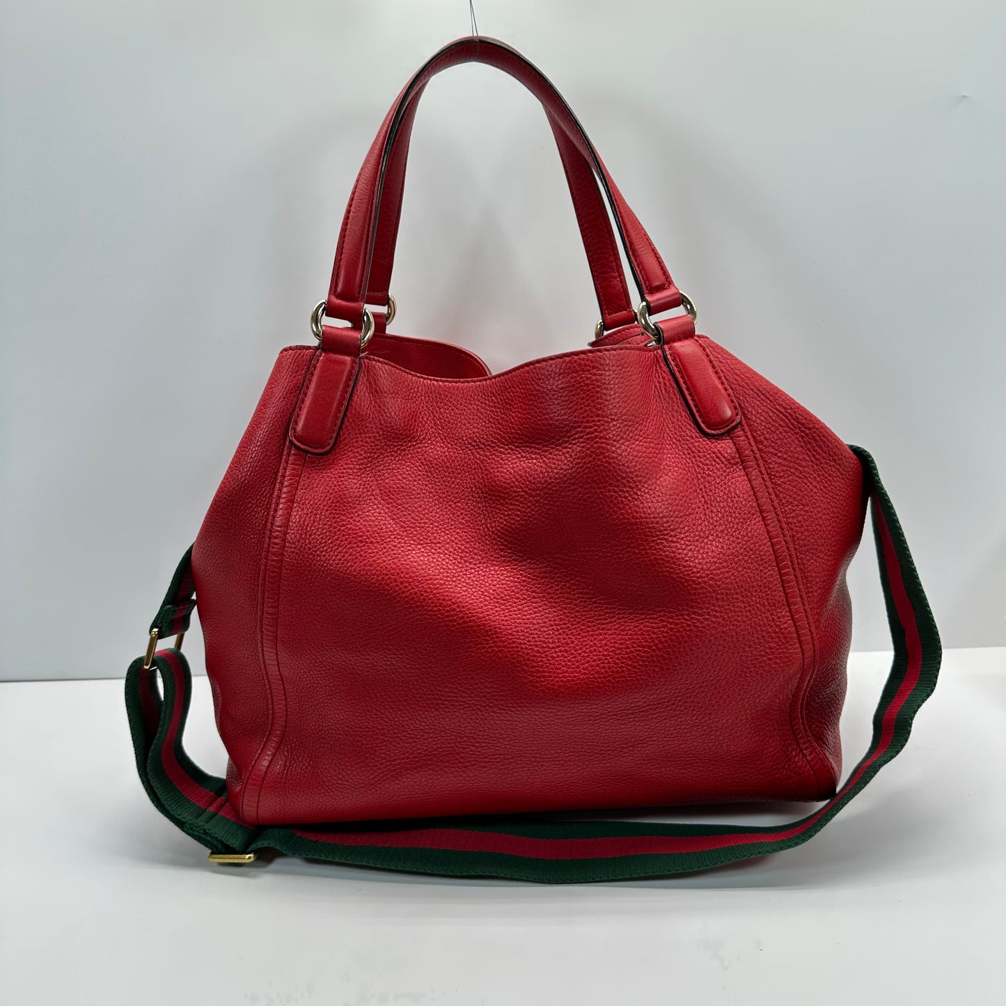 Authentic GUCCI Red Pebbled Leather Soho Top Handle Tote Bag