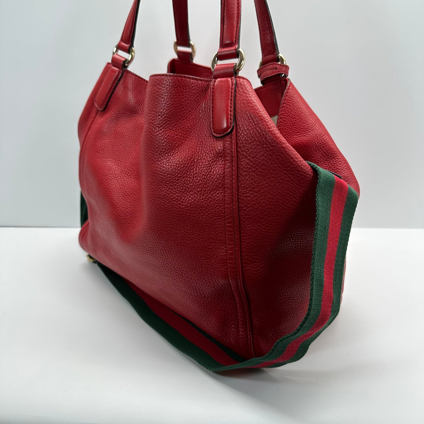 Authentic GUCCI Red Pebbled Leather Soho Top Handle Tote Bag