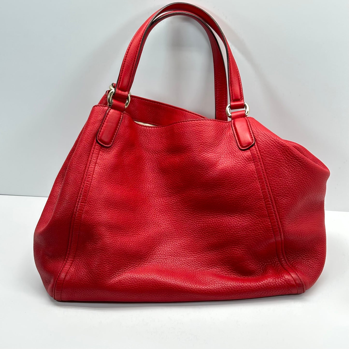 Authentic GUCCI Red Pebbled Leather Soho Top Handle Tote Bag