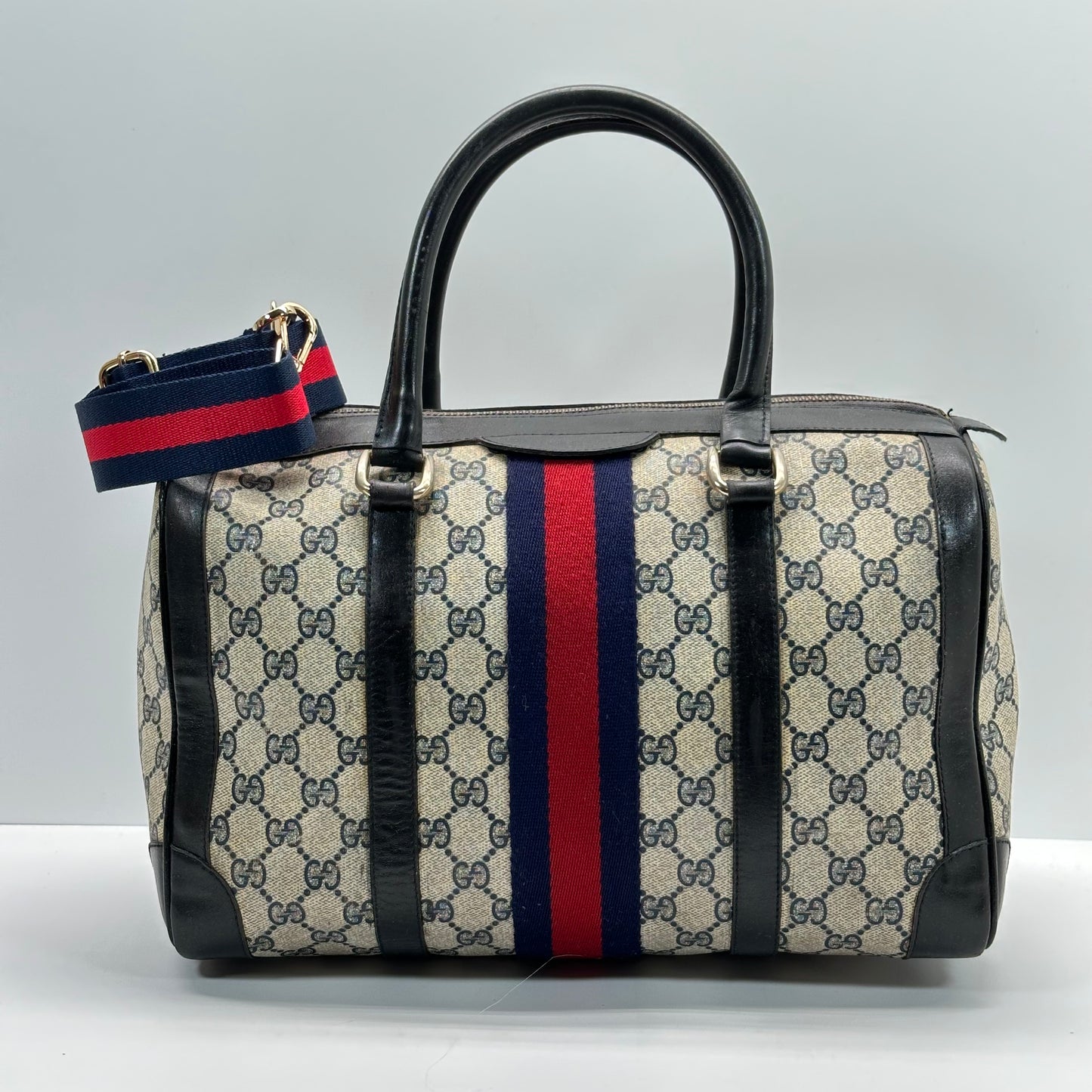 Authentic GUCCI GG Sherry Line Boston Handbag