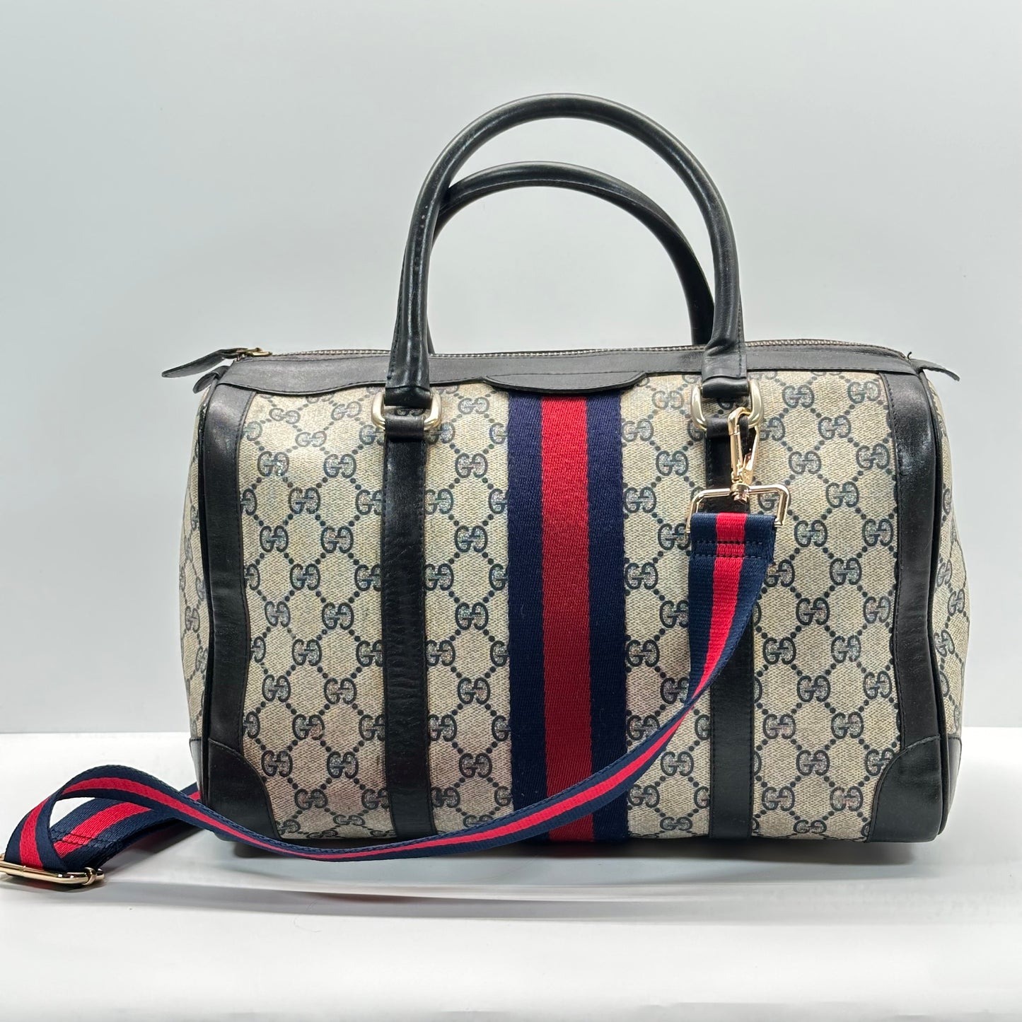Authentic GUCCI GG Sherry Line Boston Handbag