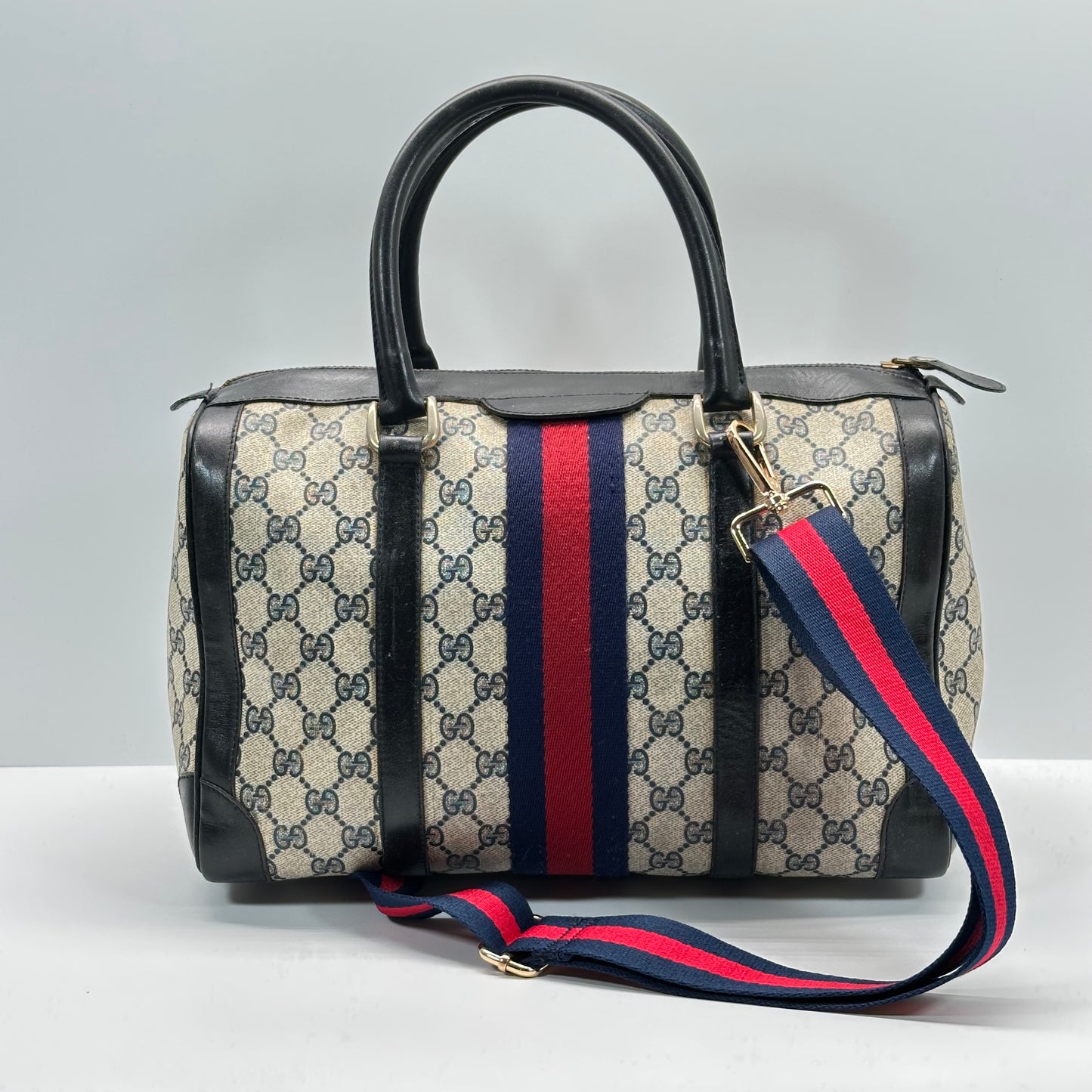 Authentic GUCCI GG Sherry Line Boston Handbag