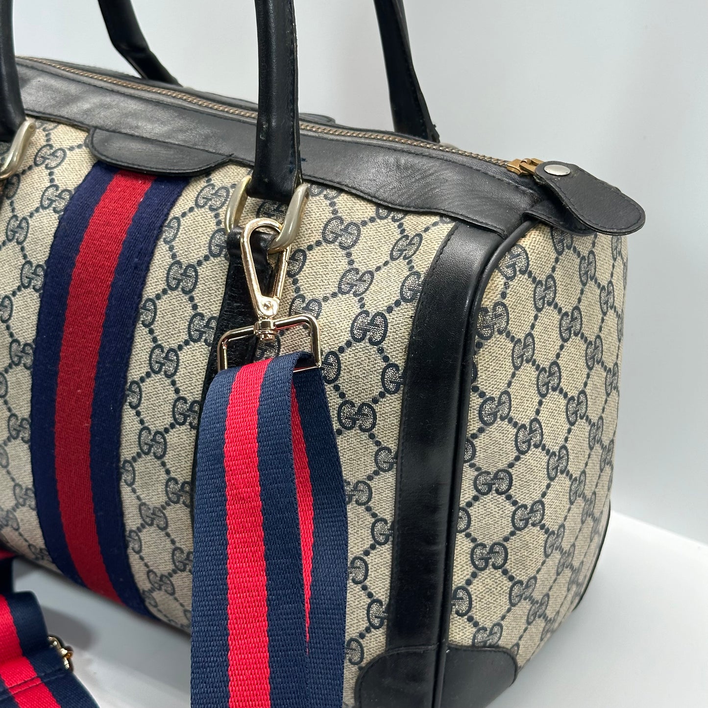 Authentic GUCCI GG Sherry Line Boston Handbag