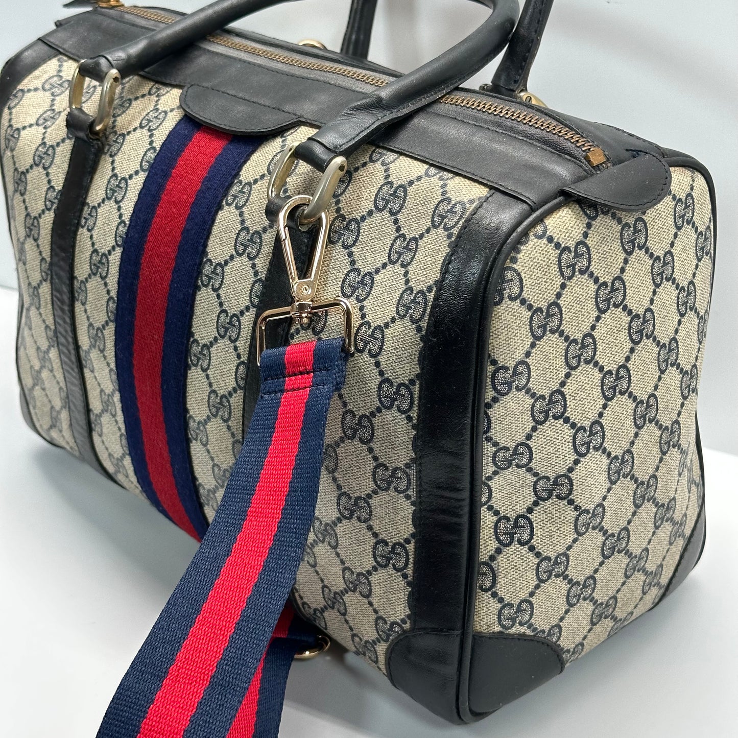 Authentic GUCCI GG Sherry Line Boston Handbag