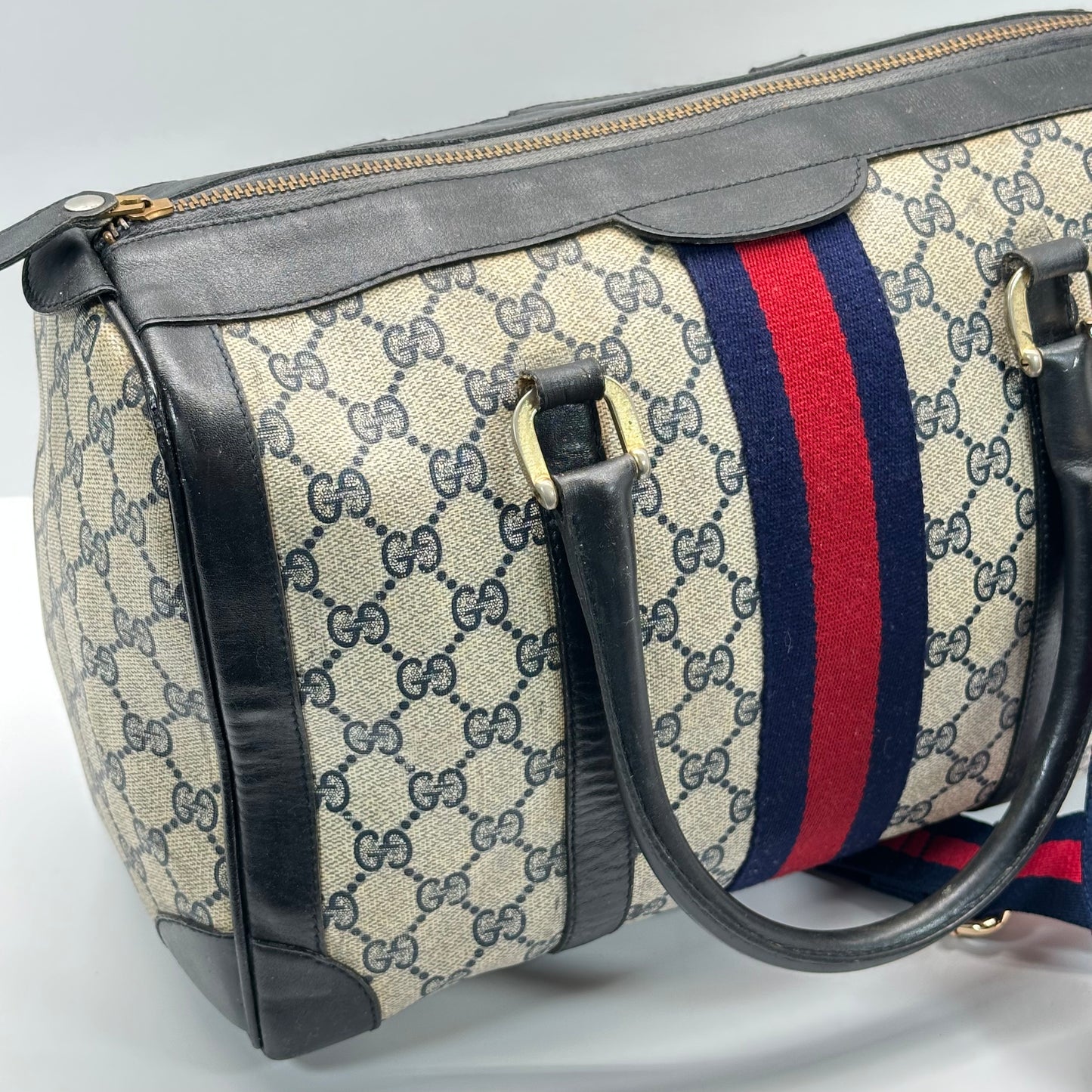 Authentic GUCCI GG Sherry Line Boston Handbag