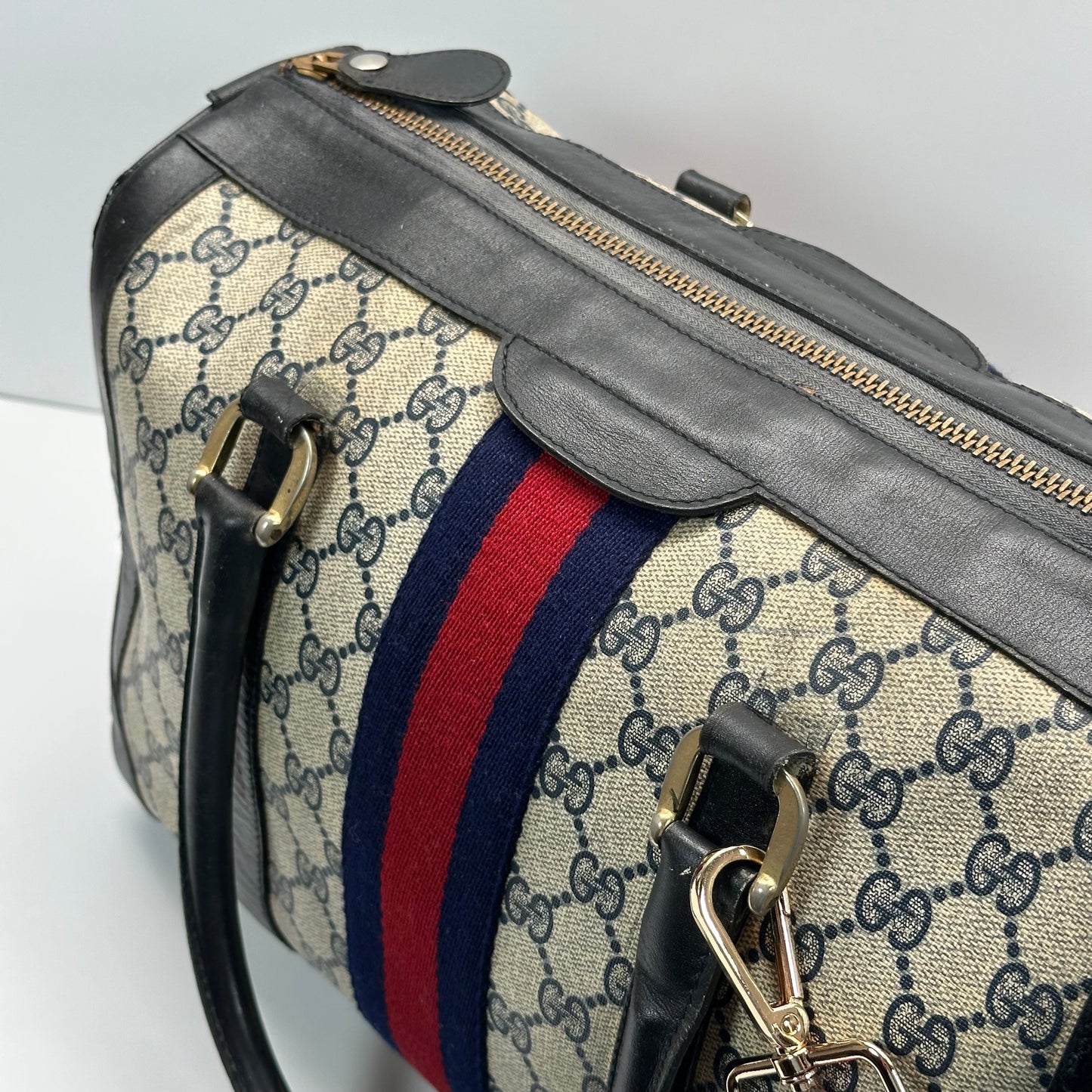 Authentic GUCCI GG Sherry Line Boston Handbag
