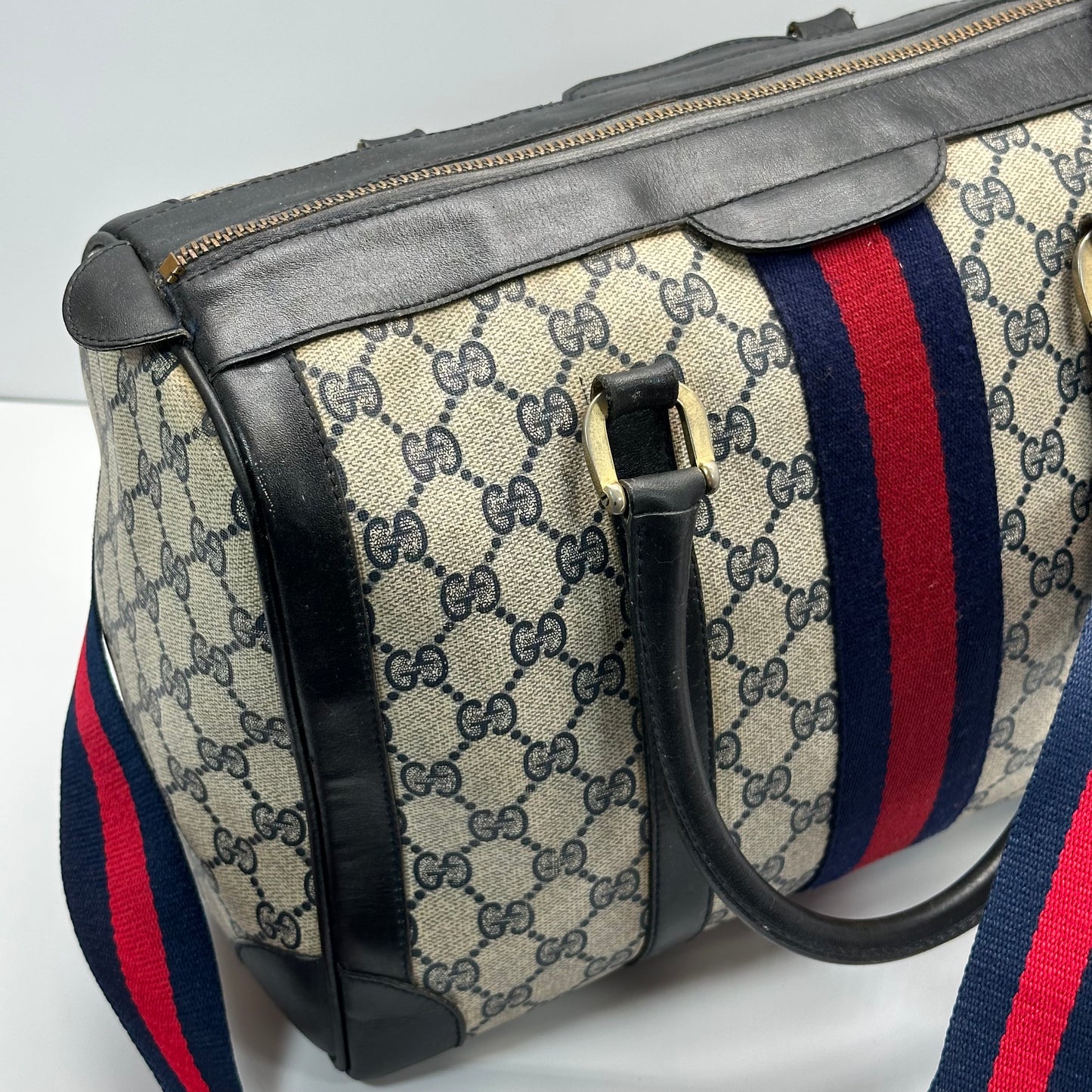 Authentic GUCCI GG Sherry Line Boston Handbag