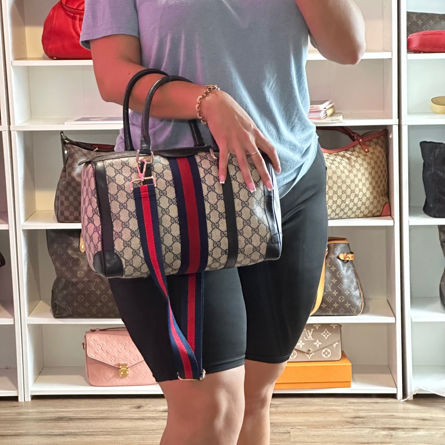 Authentic GUCCI GG Sherry Line Boston Handbag