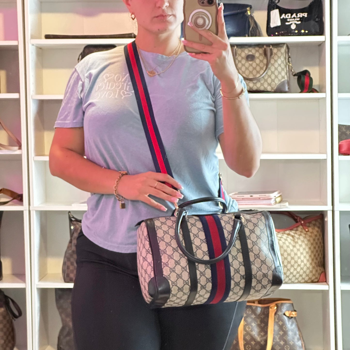 Authentic GUCCI GG Sherry Line Boston Handbag