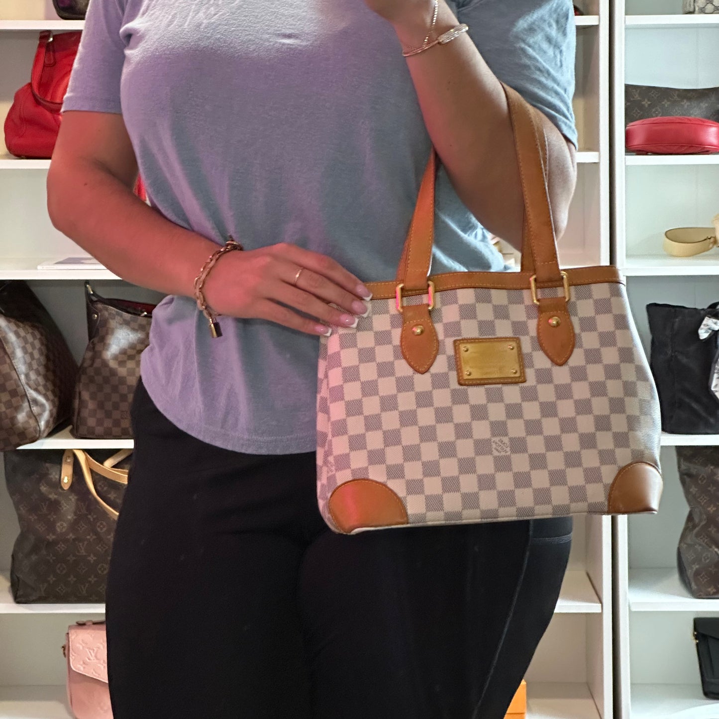 Authentic Louis Vuitton Damier Azur Hampstead PM Shoulder Bag