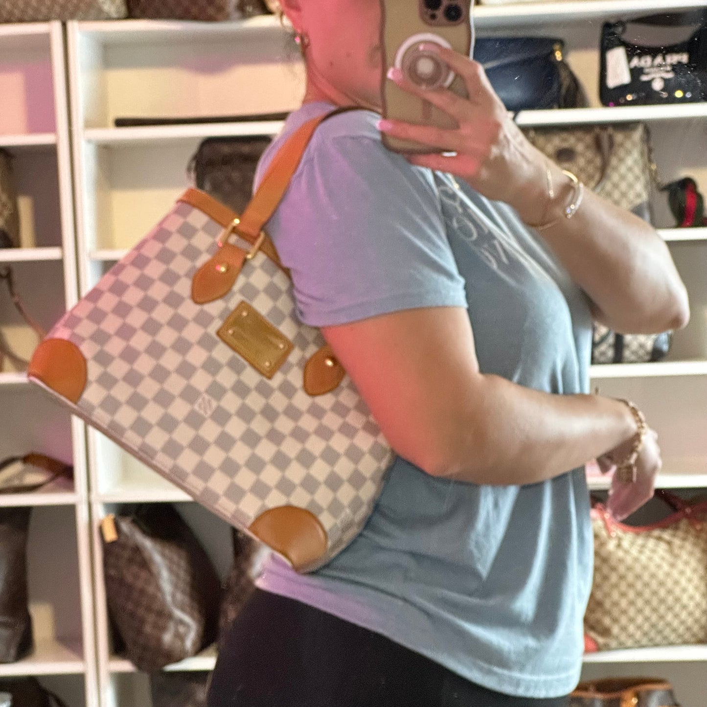 Authentic Louis Vuitton Damier Azur Hampstead PM Shoulder Bag