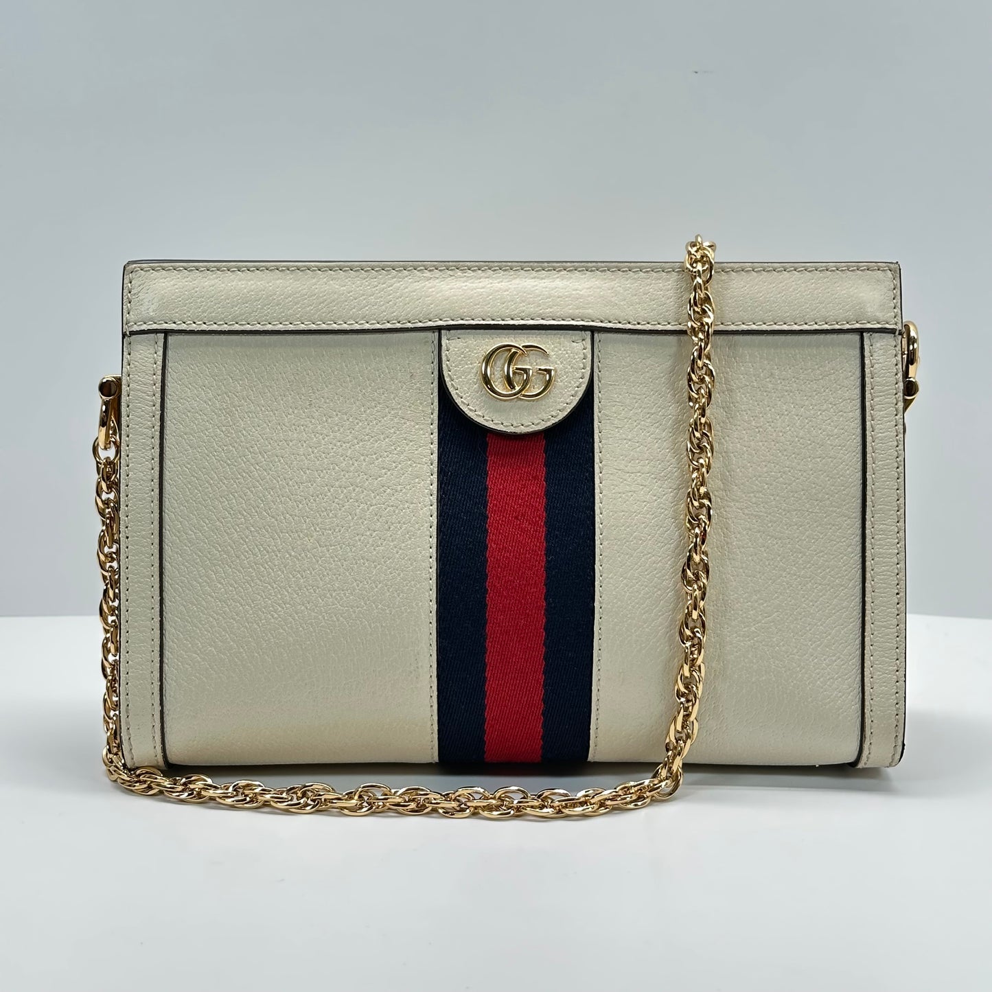 Authentic GUCCI White Ophidia Medium Chain Shoulder Bag