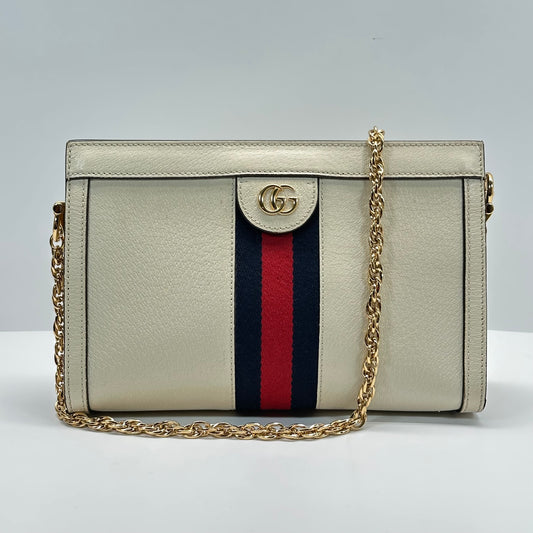 Authentic GUCCI White Ophidia Medium Chain Shoulder Bag