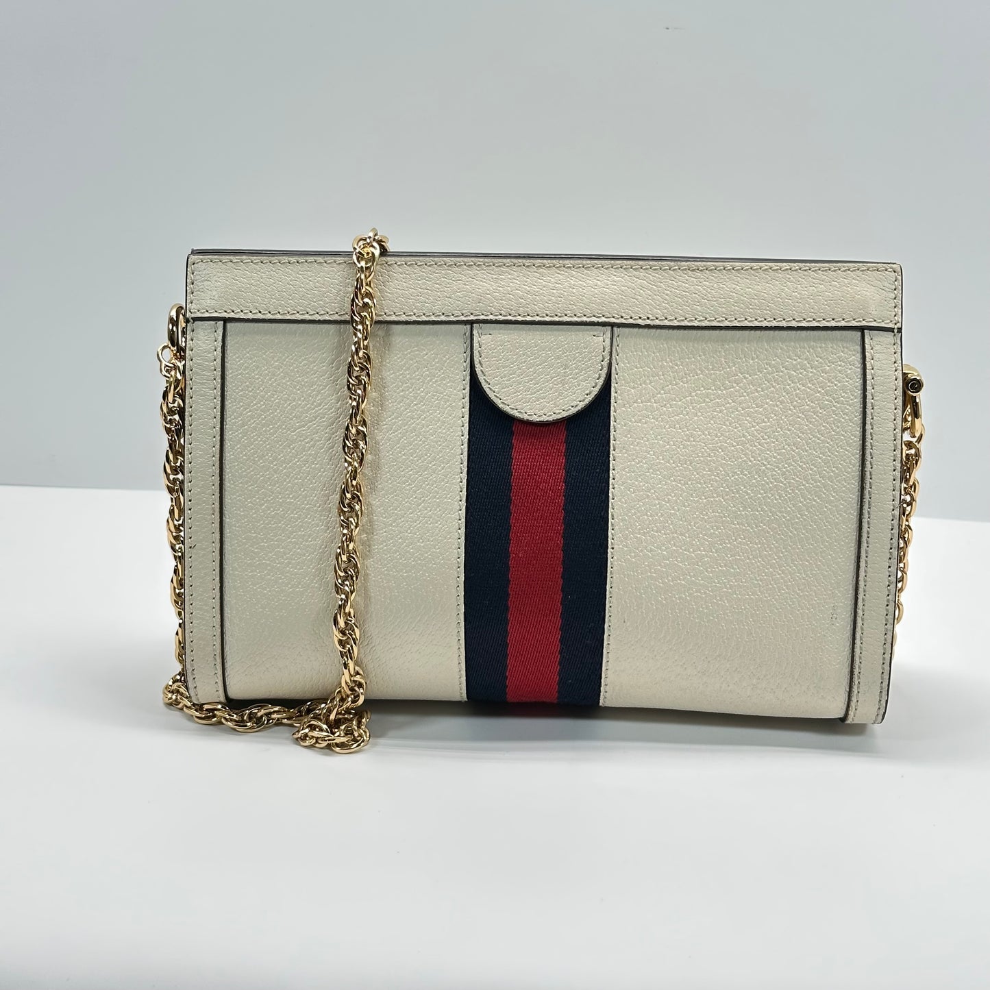 Authentic GUCCI White Ophidia Medium Chain Shoulder Bag