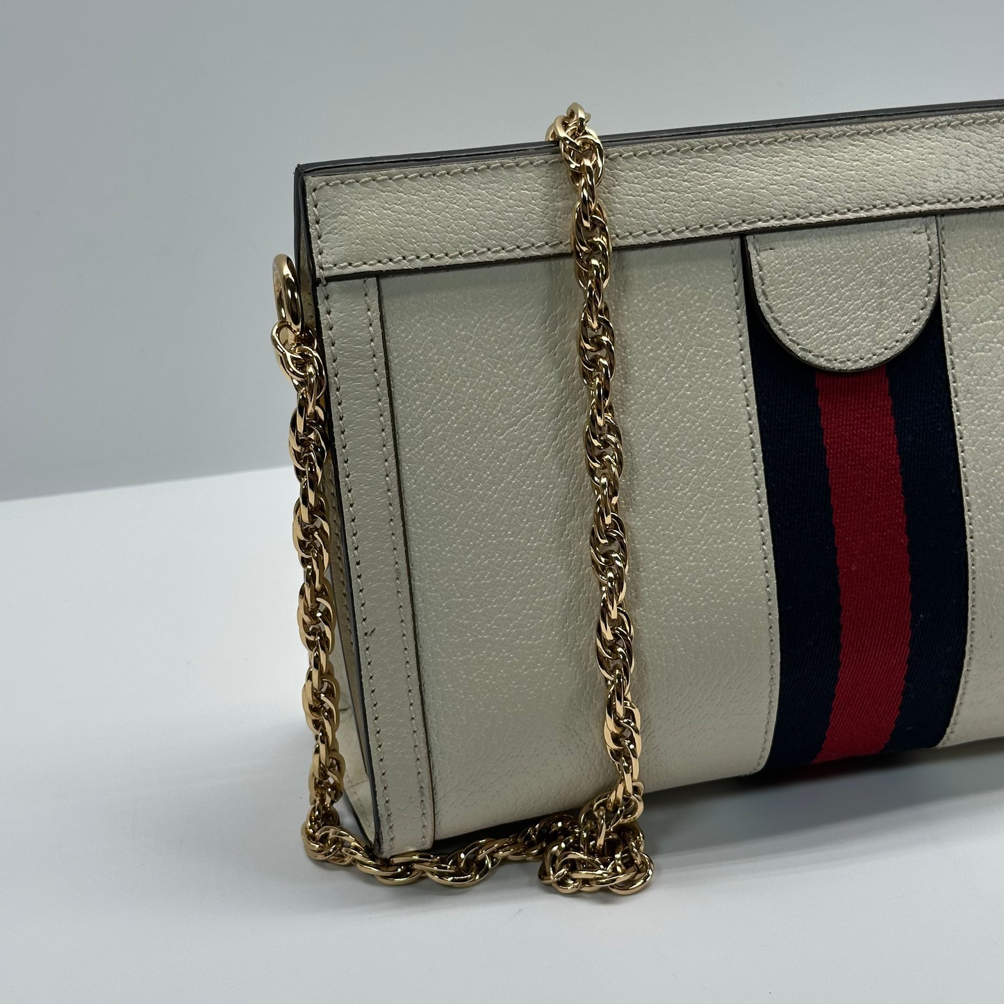 Authentic GUCCI White Ophidia Medium Chain Shoulder Bag