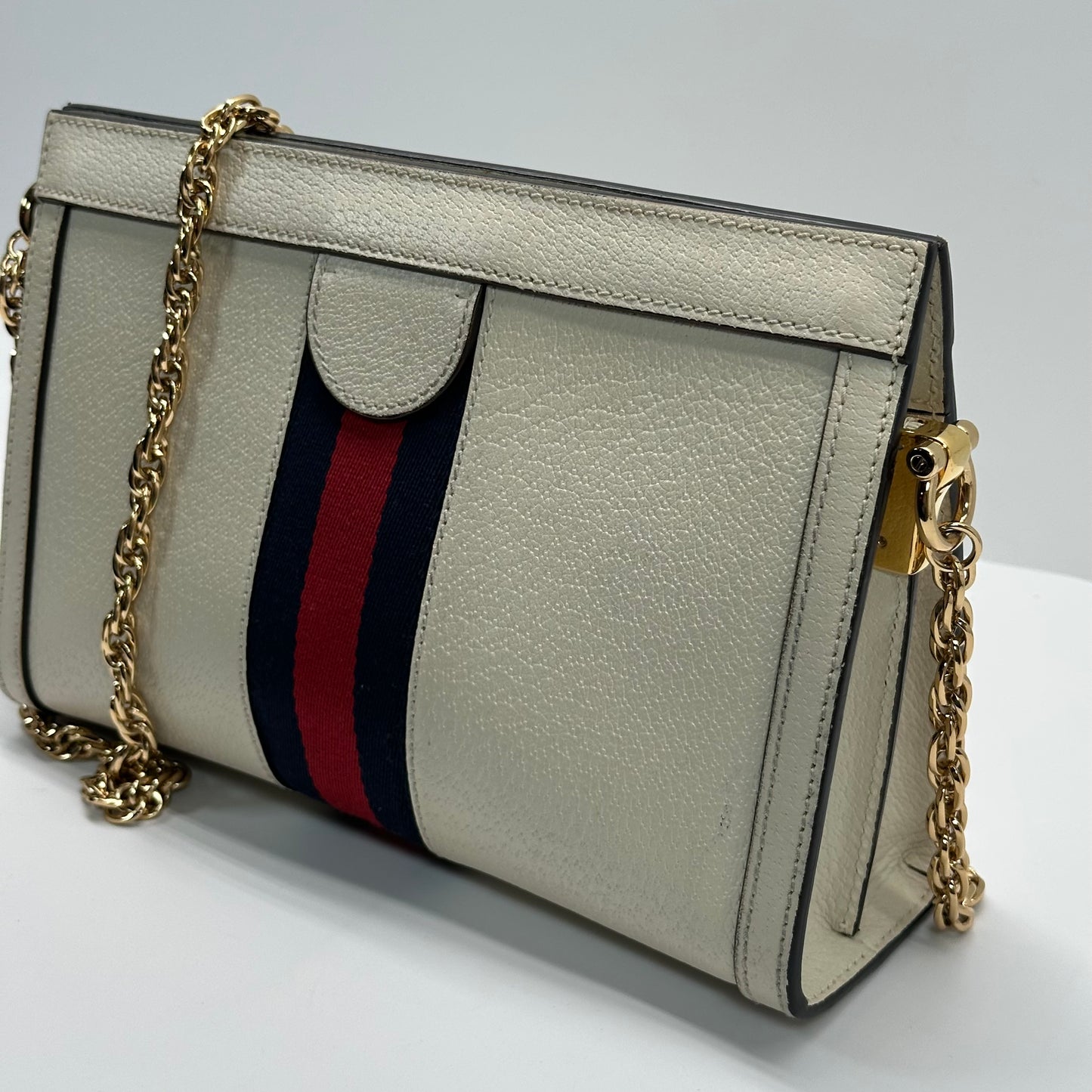Authentic GUCCI White Ophidia Medium Chain Shoulder Bag