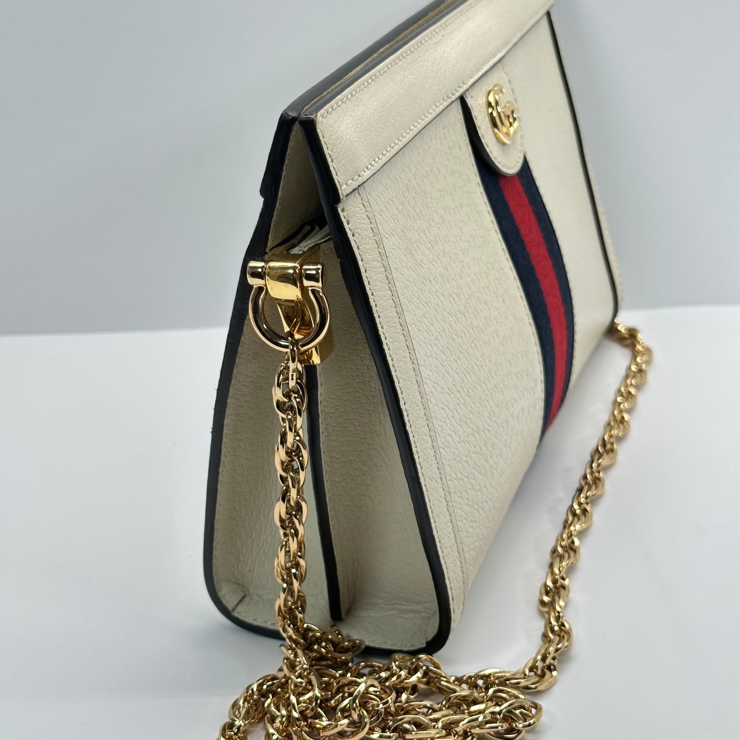 Authentic GUCCI White Ophidia Medium Chain Shoulder Bag
