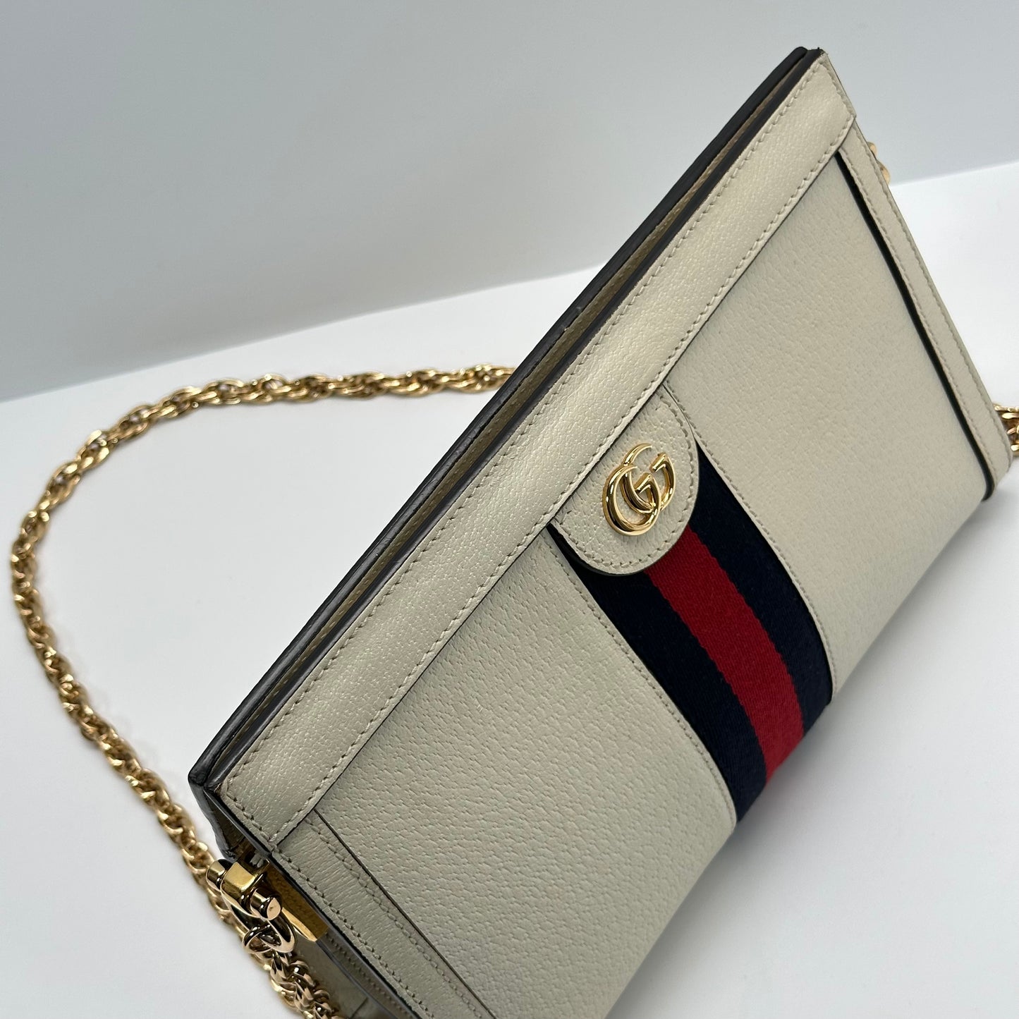 Authentic GUCCI White Ophidia Medium Chain Shoulder Bag