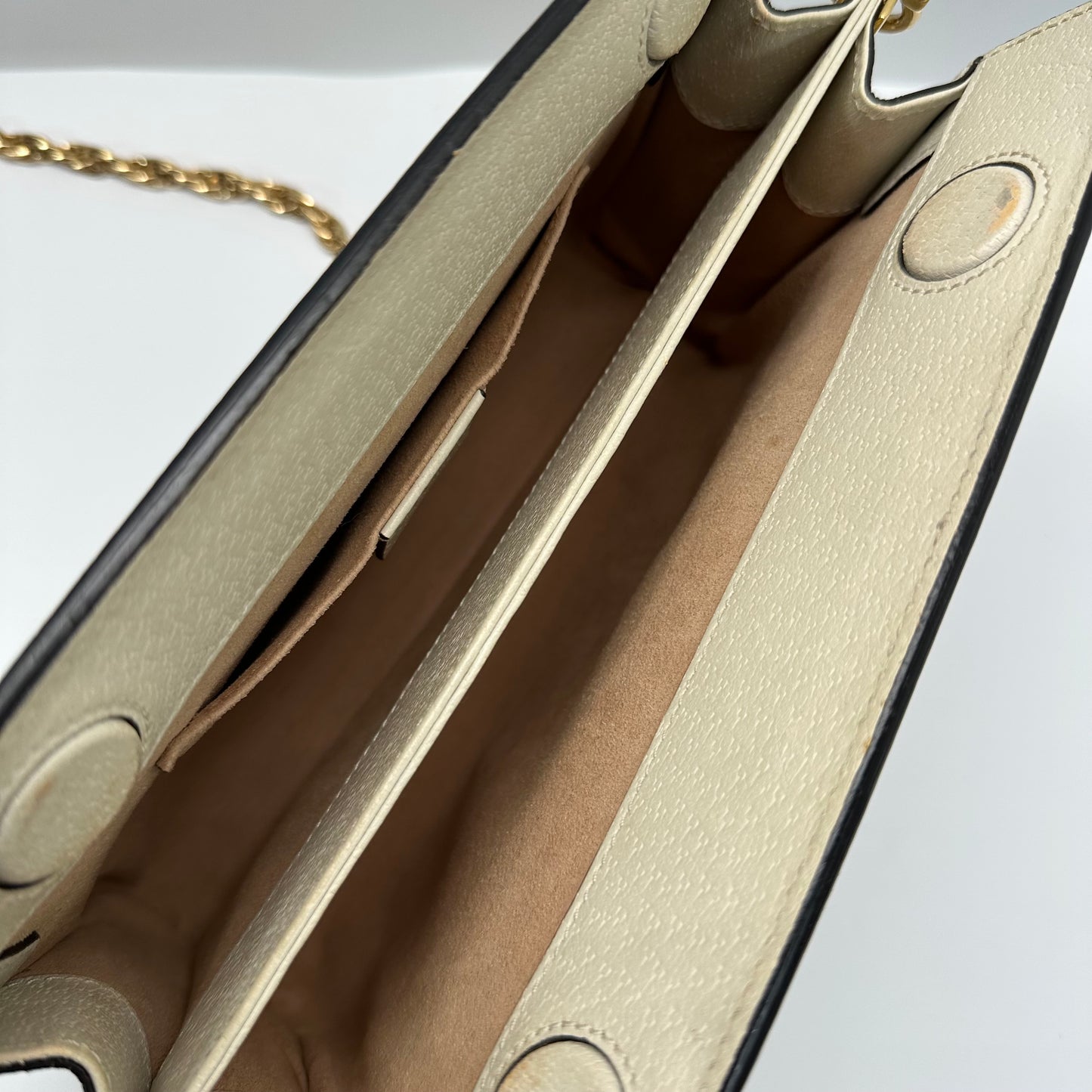 Authentic GUCCI White Ophidia Medium Chain Shoulder Bag