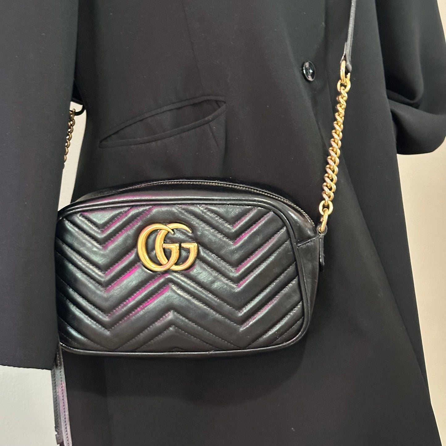 Authentic GUCCI Black Marmont V Stitch Crossbody