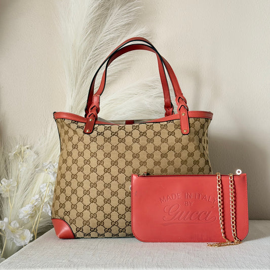Authentic GUCCI GG Canvas Medium Craft Tote + Wristlet