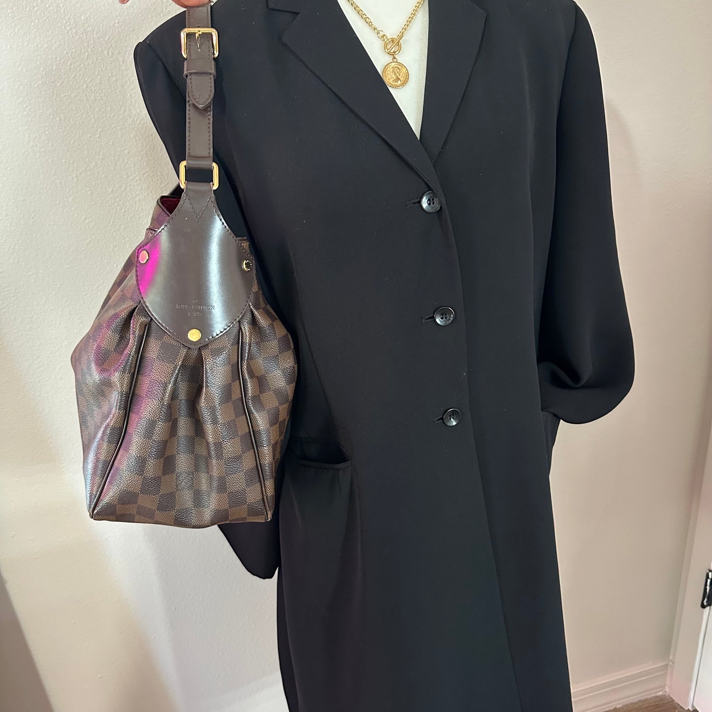 Authentic Louis Vuitton Damier Ebene Reggia Handbag Tote