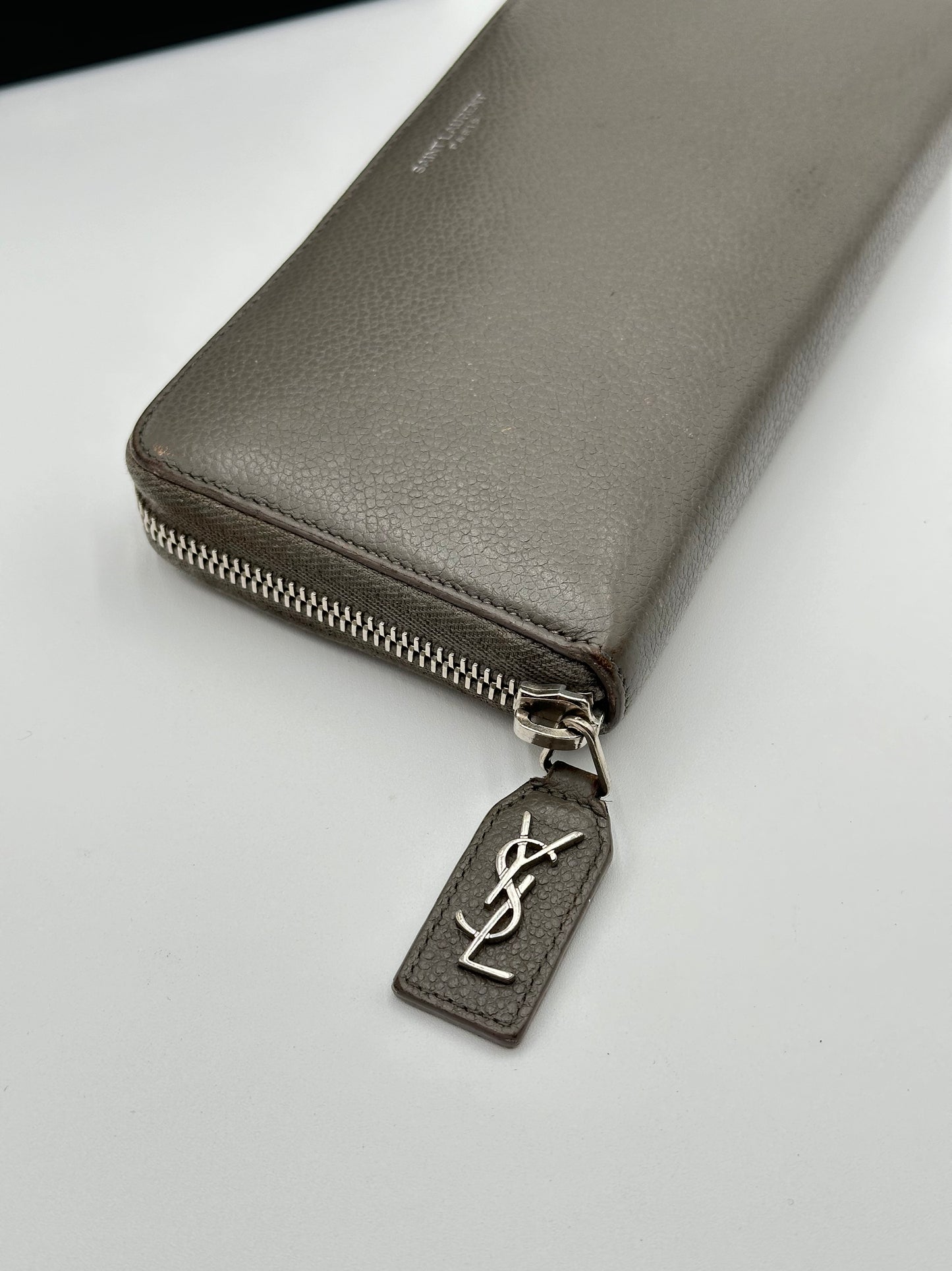 Authentic YSL Gray Rive Gauche Zipper Wallet