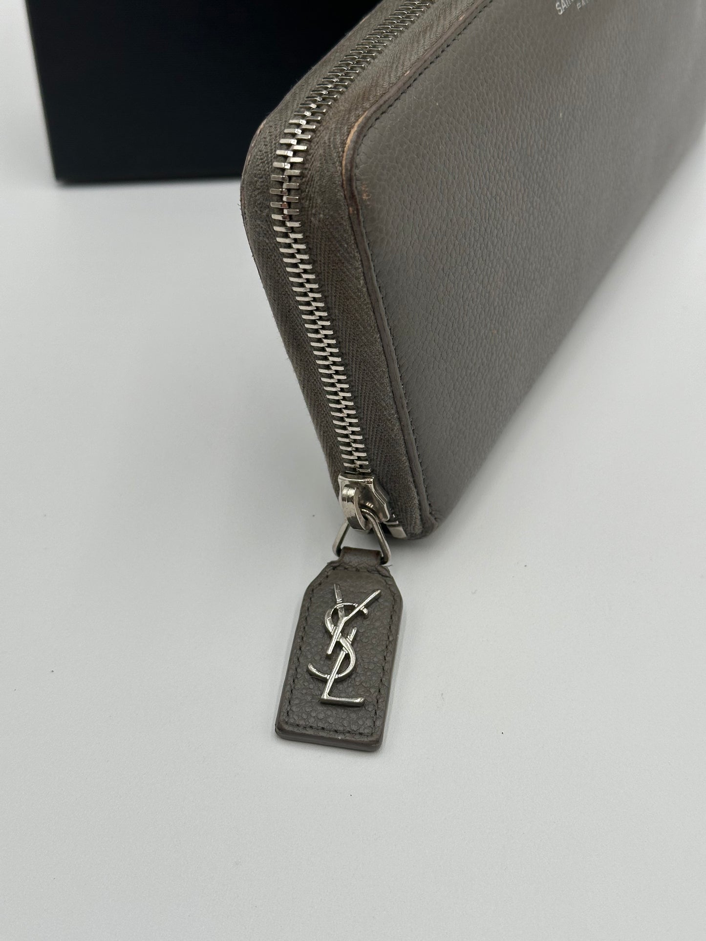 Authentic YSL Gray Rive Gauche Zipper Wallet
