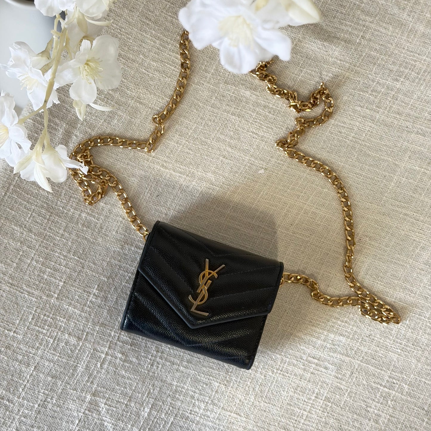 Authentic YSL Black Matelasse Trifold Wallet