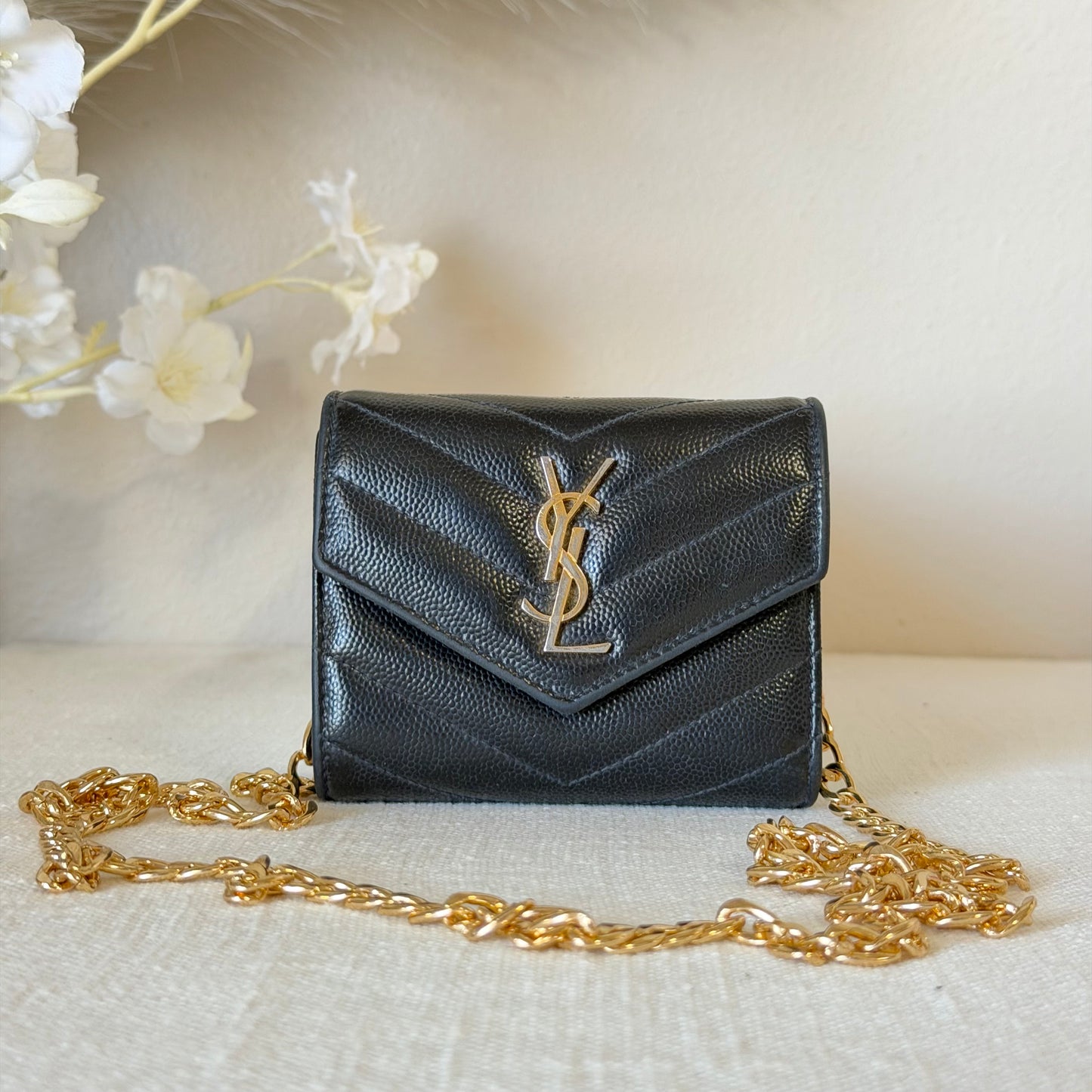 Authentic YSL Black Matelasse Trifold Wallet