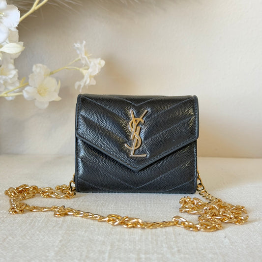Authentic YSL Black Matelasse Trifold Wallet
