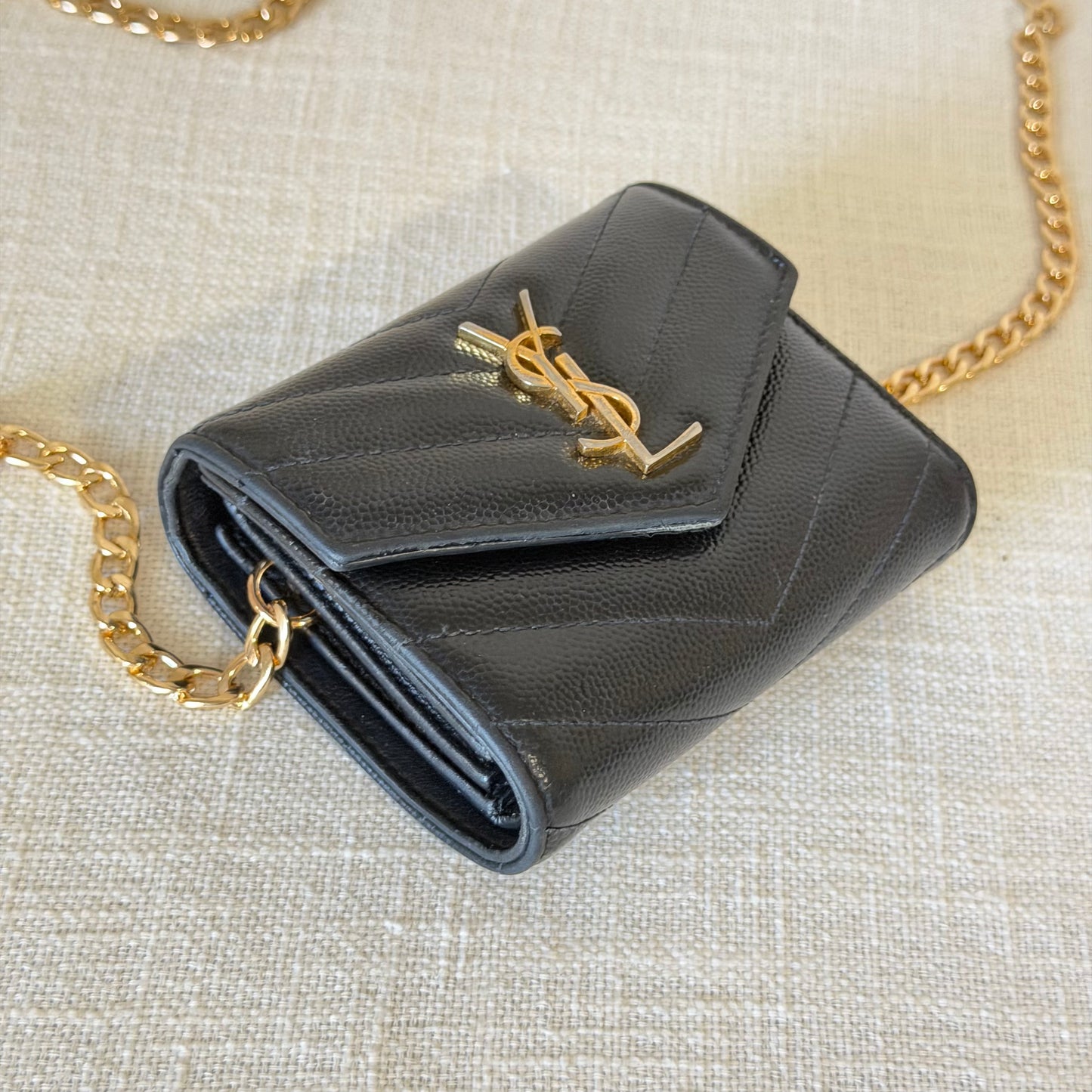 Authentic YSL Black Matelasse Trifold Wallet