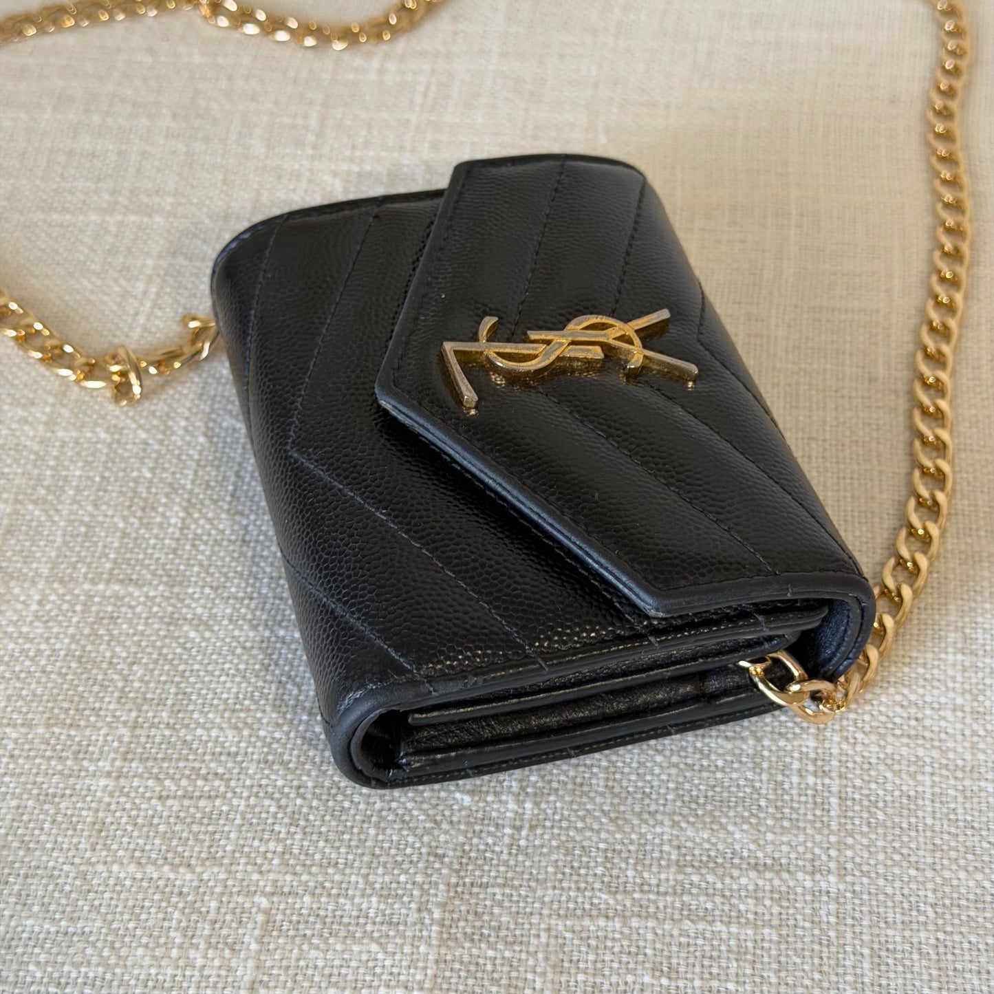 Authentic YSL Black Matelasse Trifold Wallet