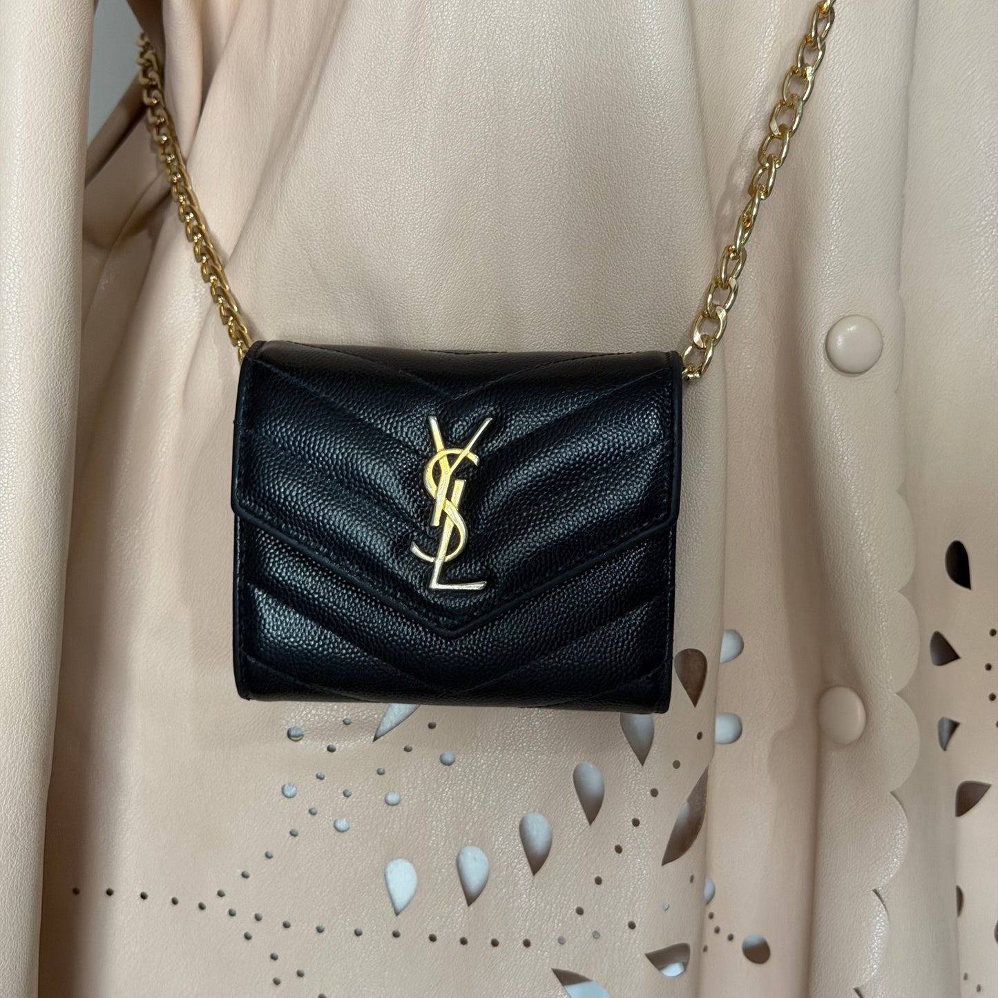 Authentic YSL Black Matelasse Trifold Wallet