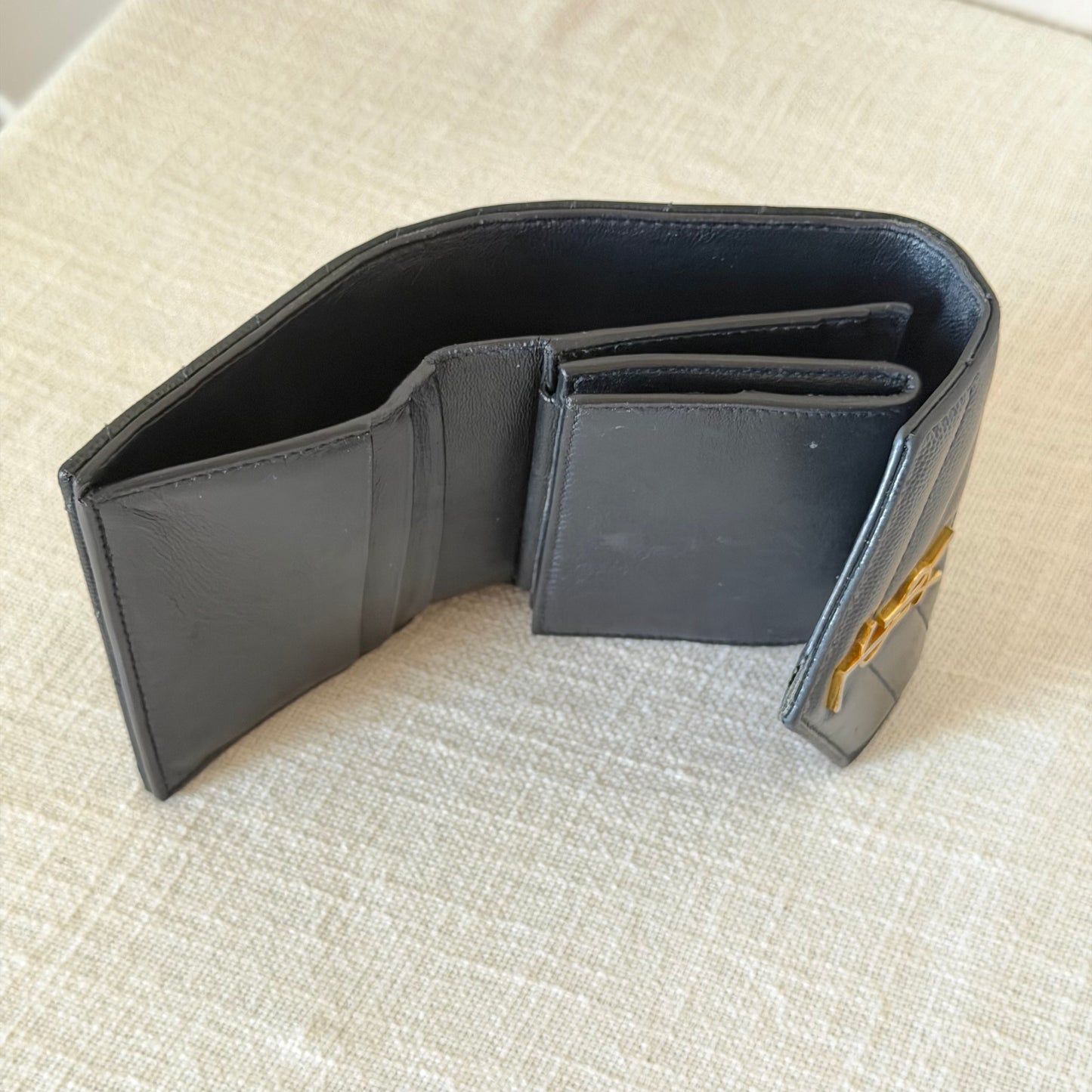 Authentic YSL Black Matelasse Trifold Wallet