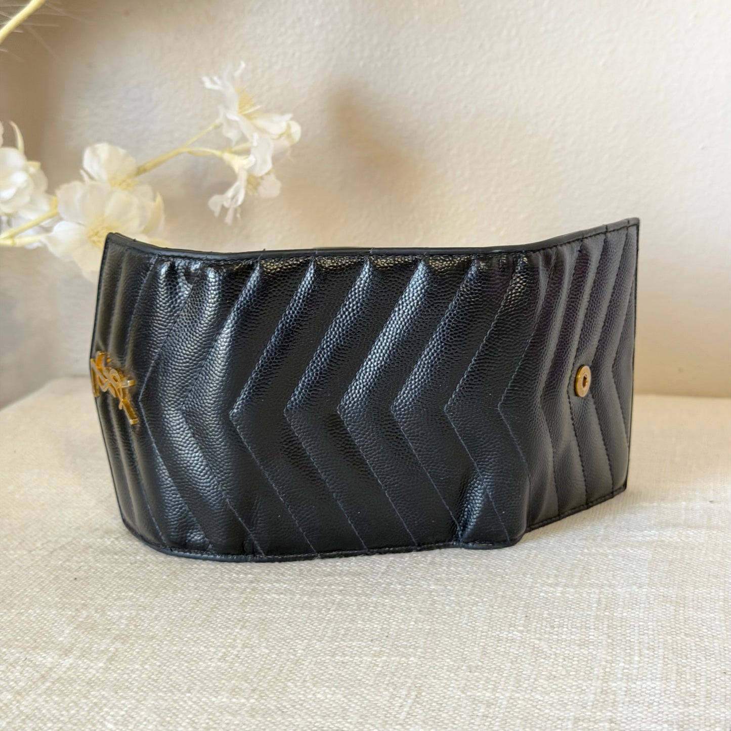 Authentic YSL Black Matelasse Trifold Wallet