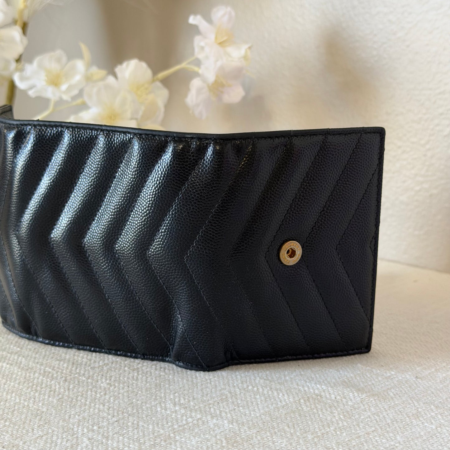 Authentic YSL Black Matelasse Trifold Wallet