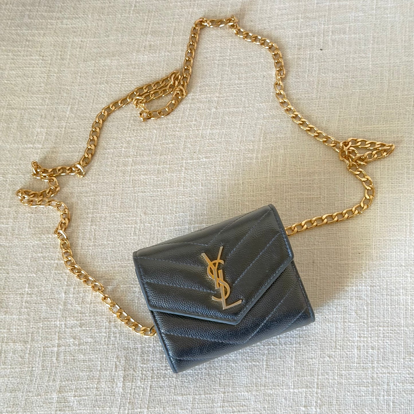 Authentic YSL Black Matelasse Trifold Wallet